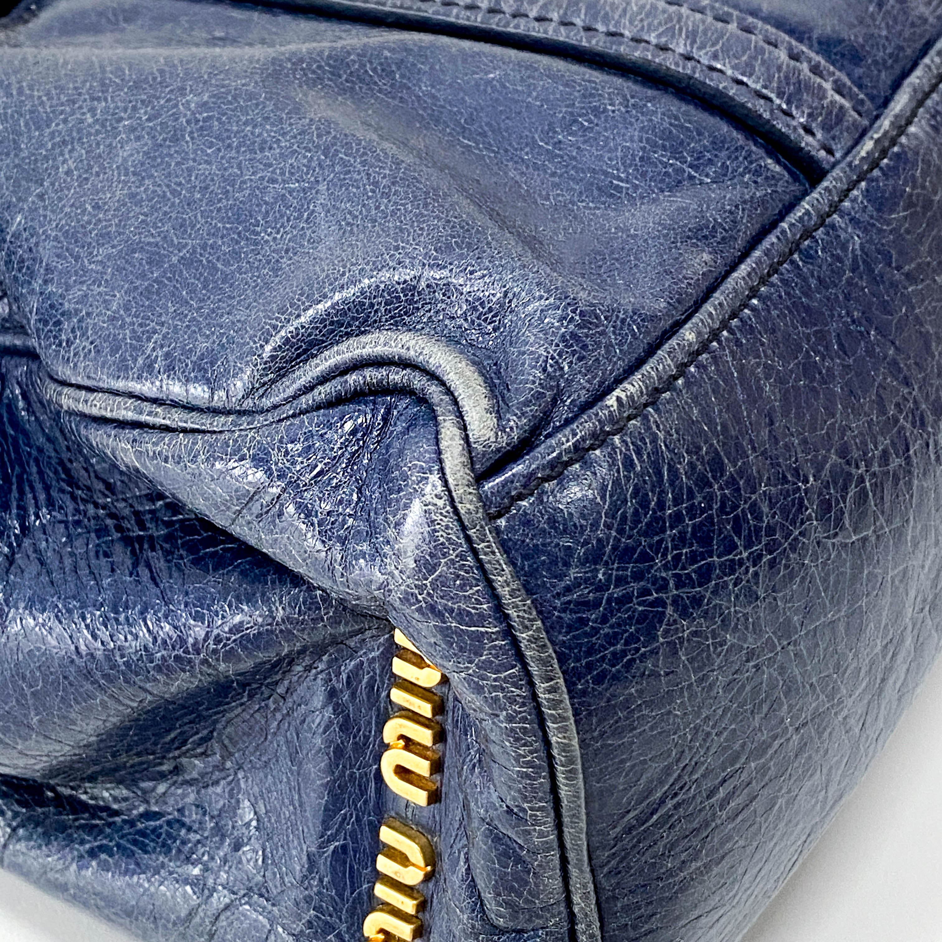 Vitello Shine Navy Calfskin Shoulder Bag