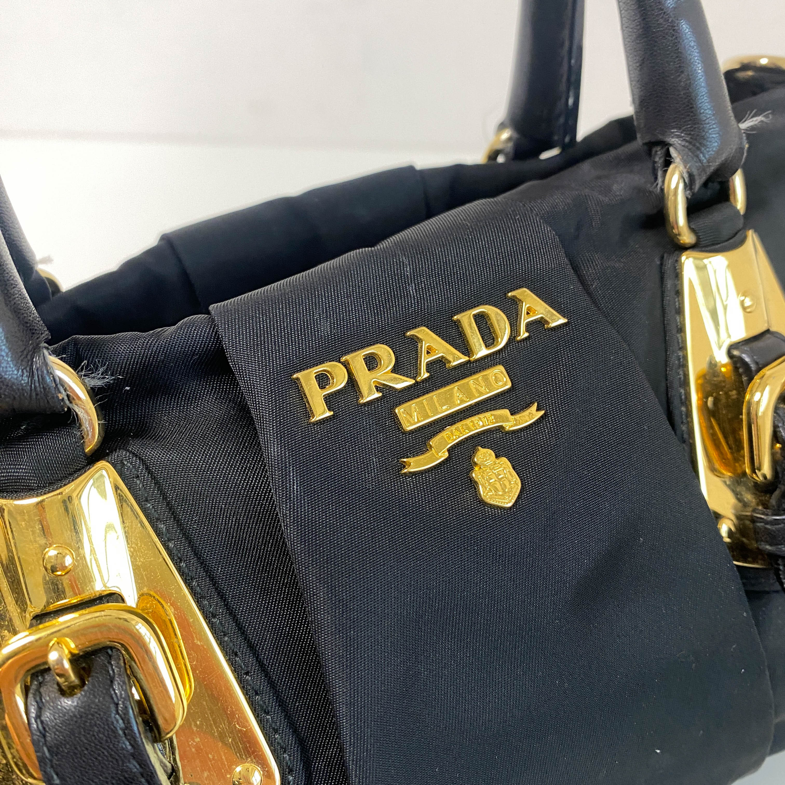 Black Nylon Tessuto Top Handle Bag