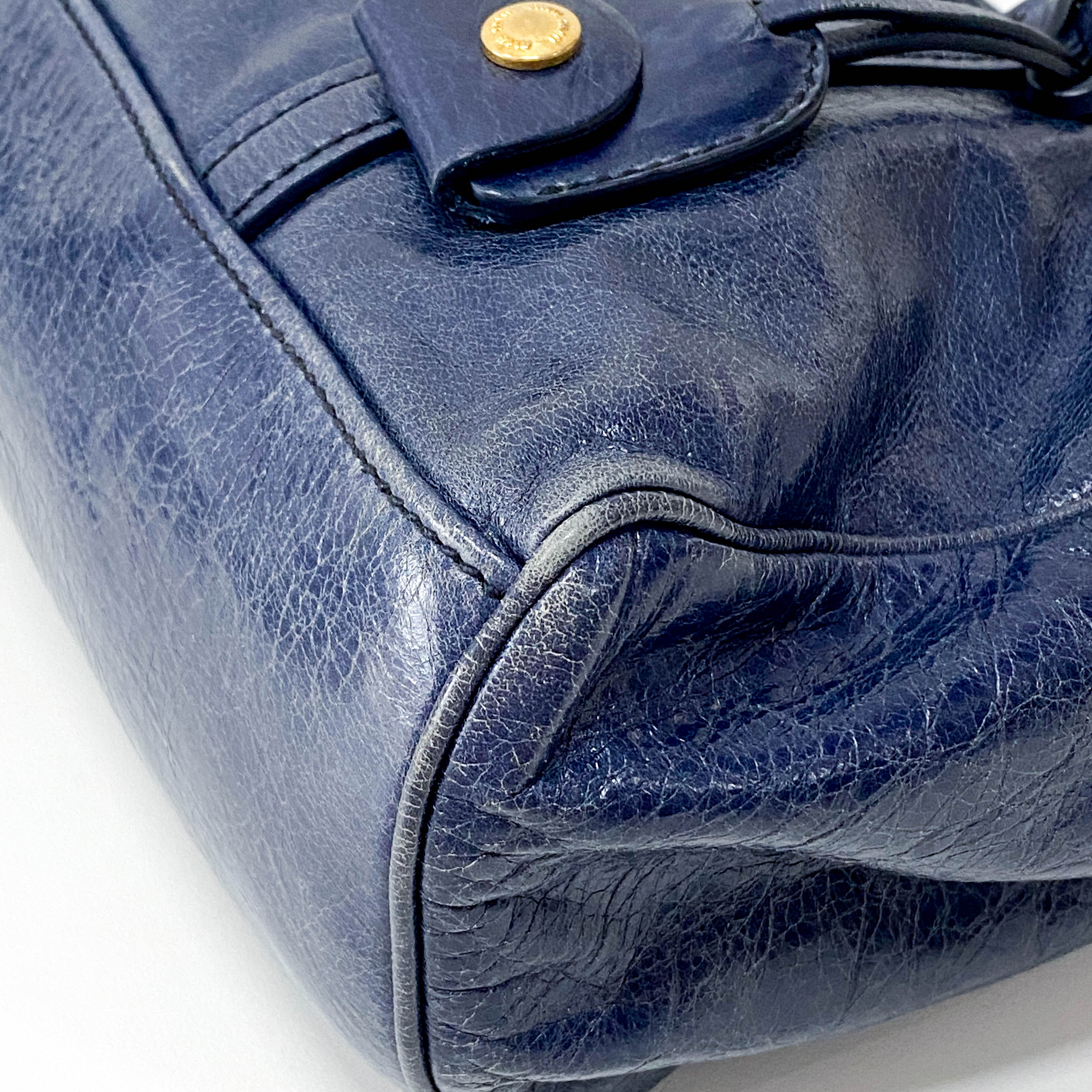 Vitello Shine Navy Calfskin Shoulder Bag