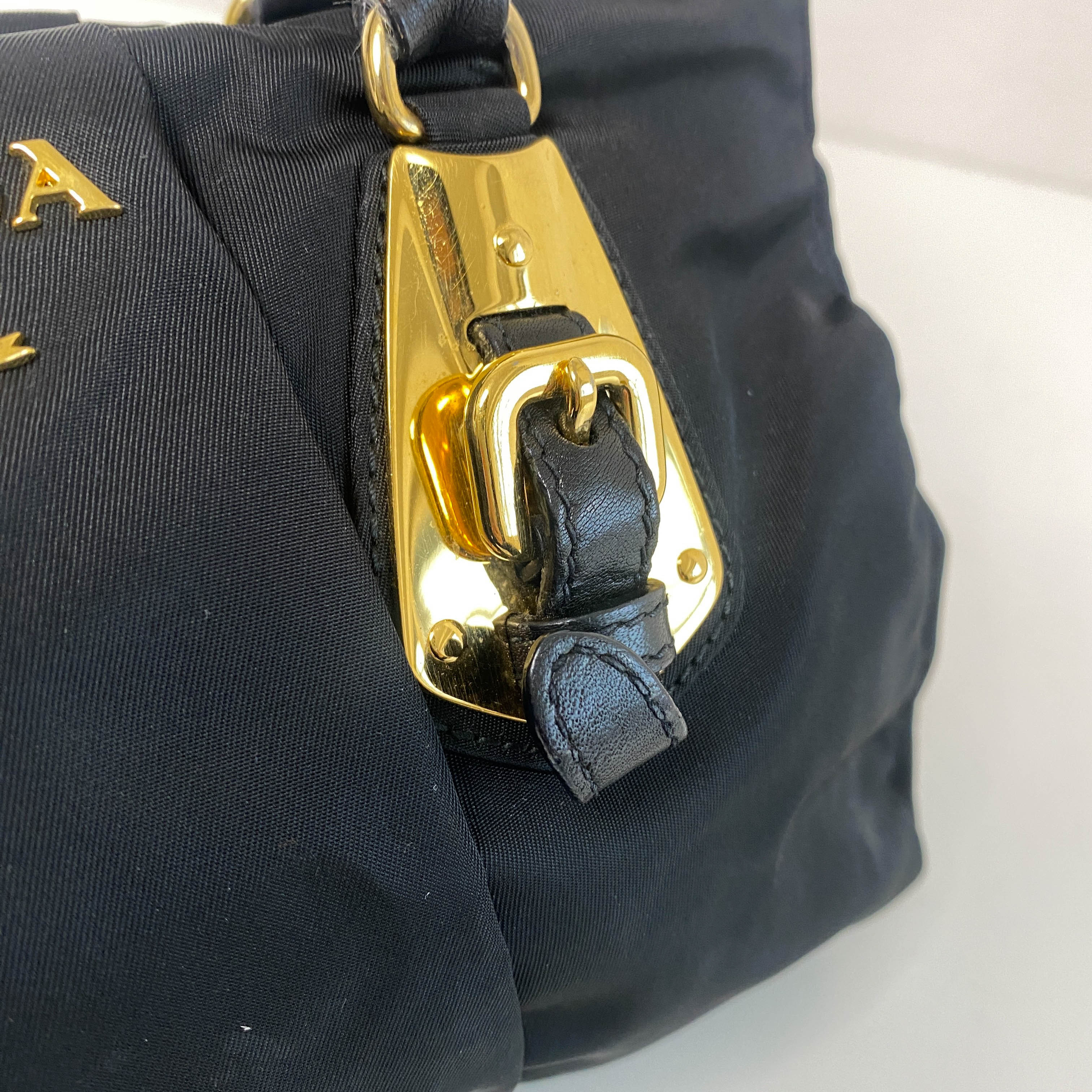 Black Nylon Tessuto Top Handle Bag