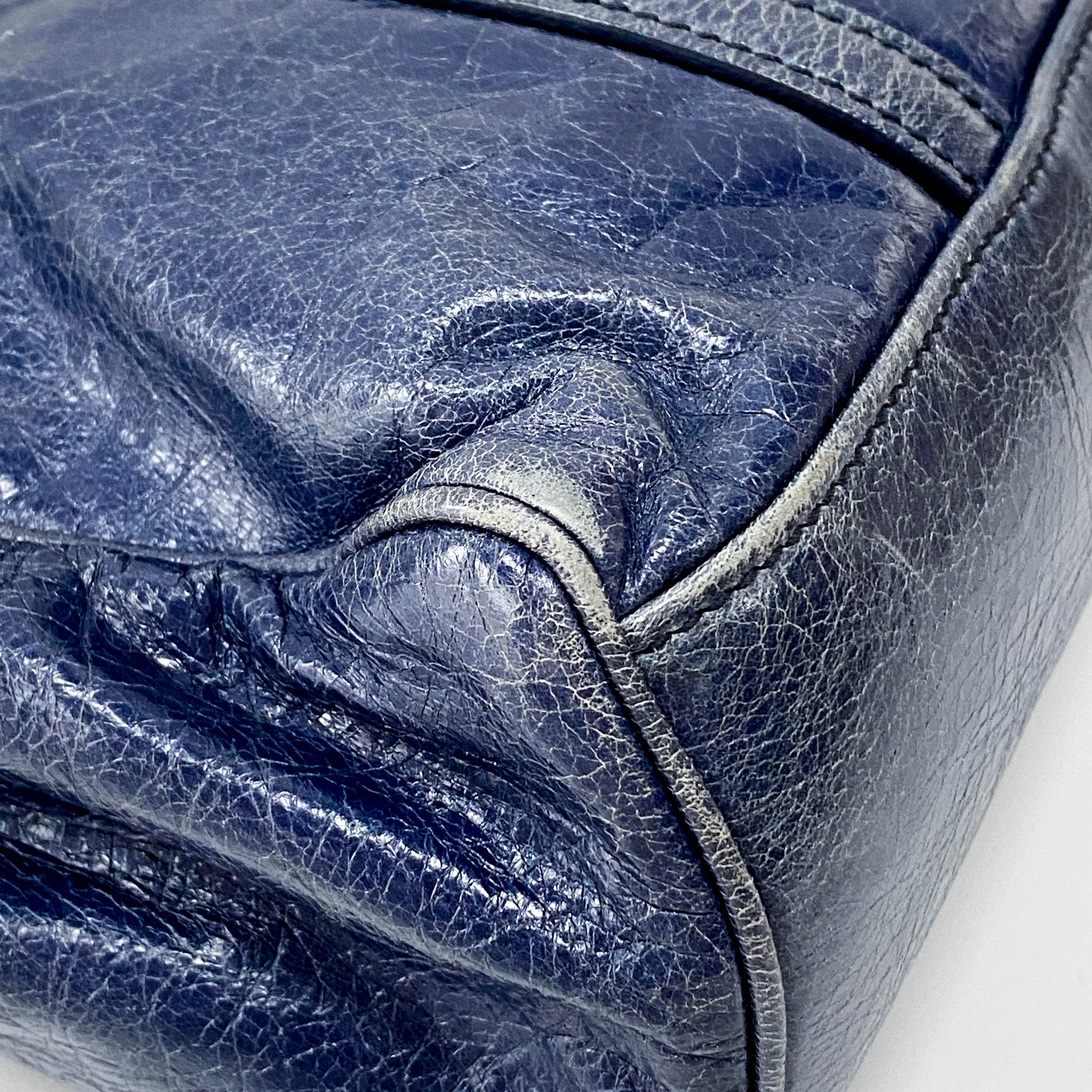 Vitello Shine Navy Calfskin Shoulder Bag