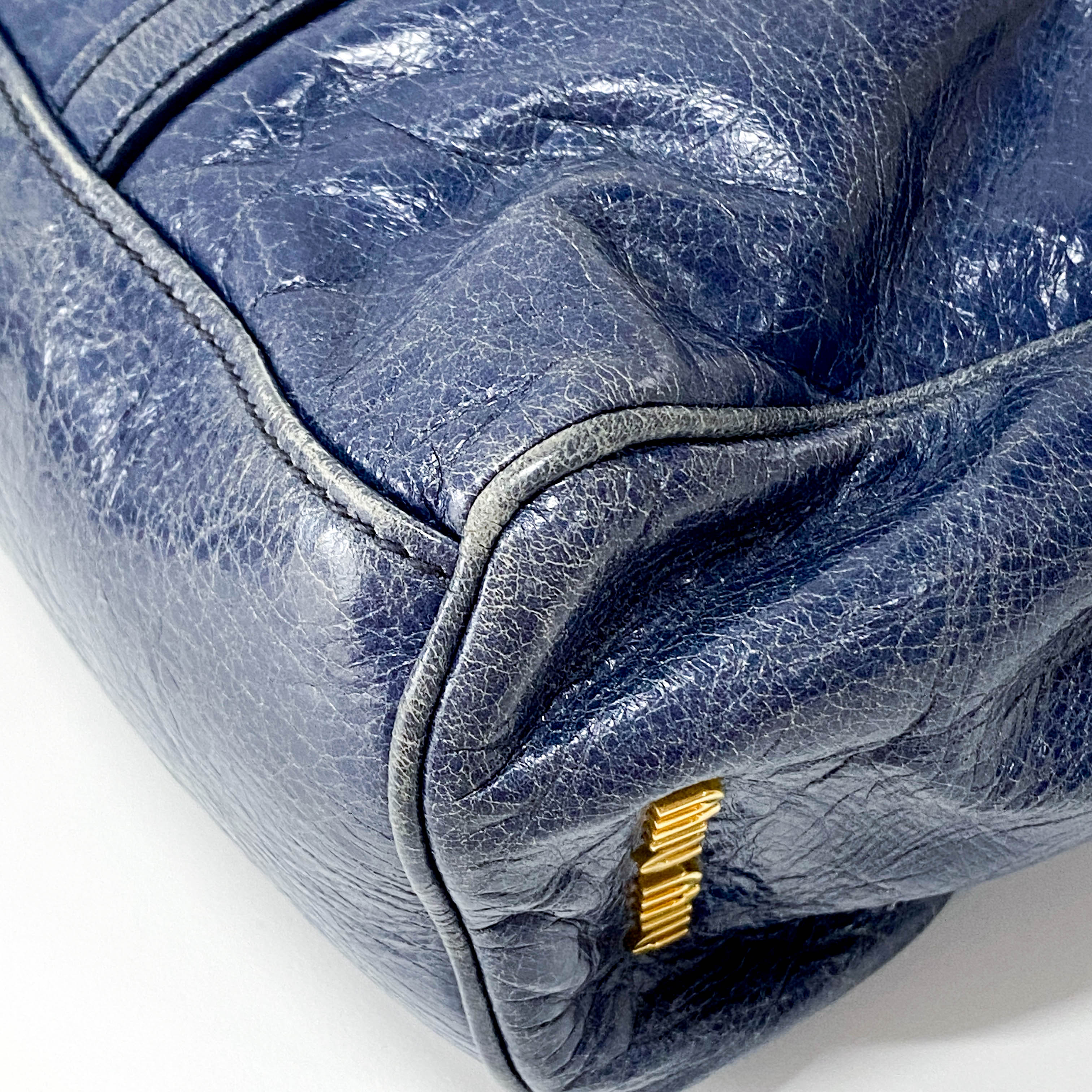 Vitello Shine Navy Calfskin Shoulder Bag