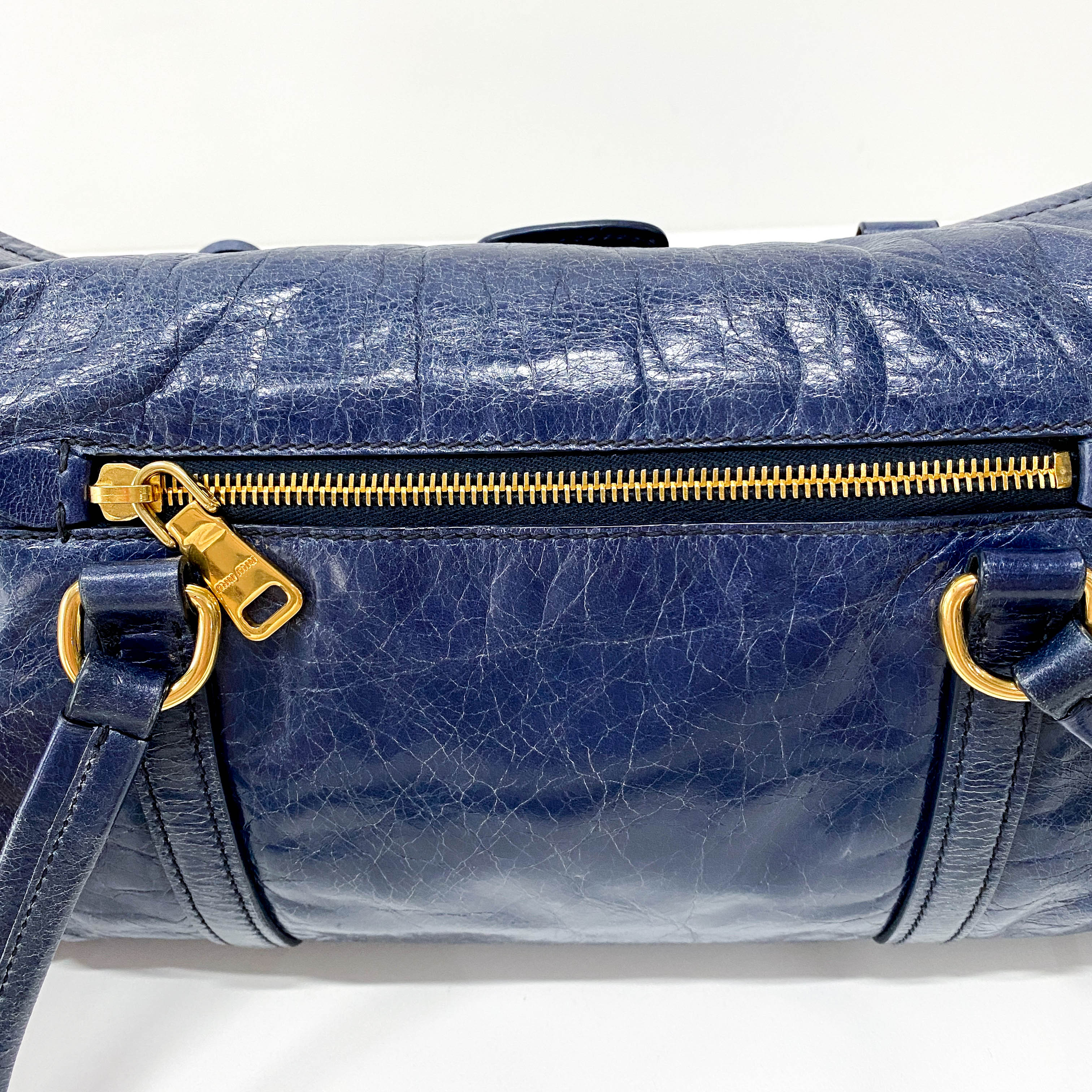Vitello Shine Navy Calfskin Shoulder Bag