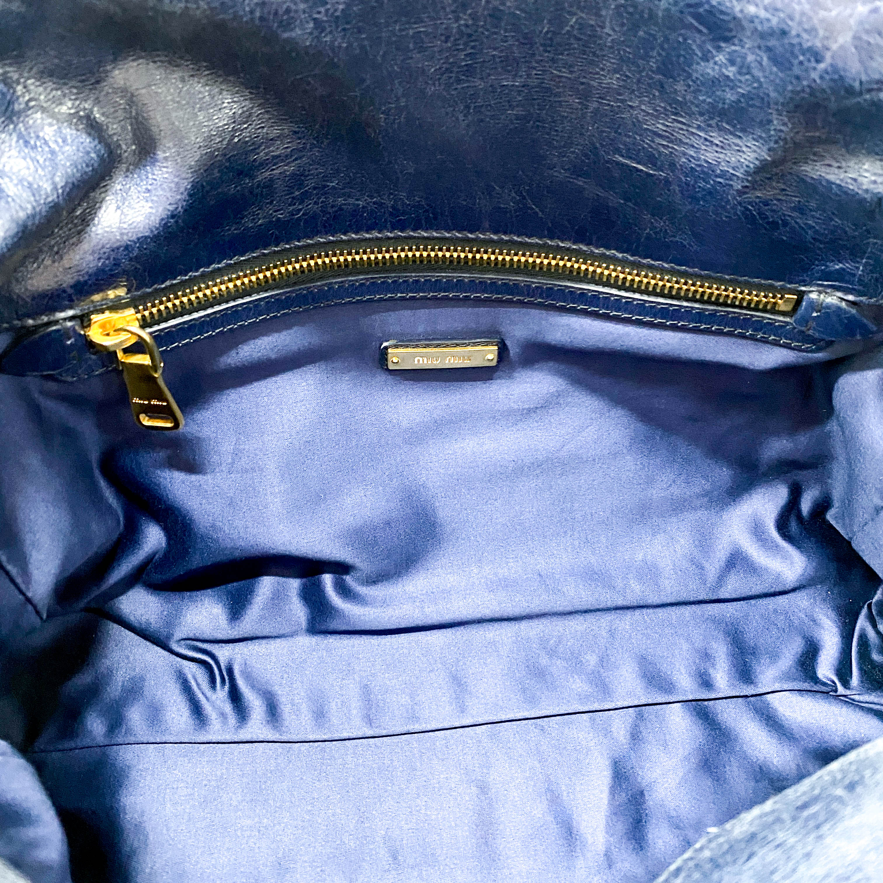 Vitello Shine Navy Calfskin Shoulder Bag