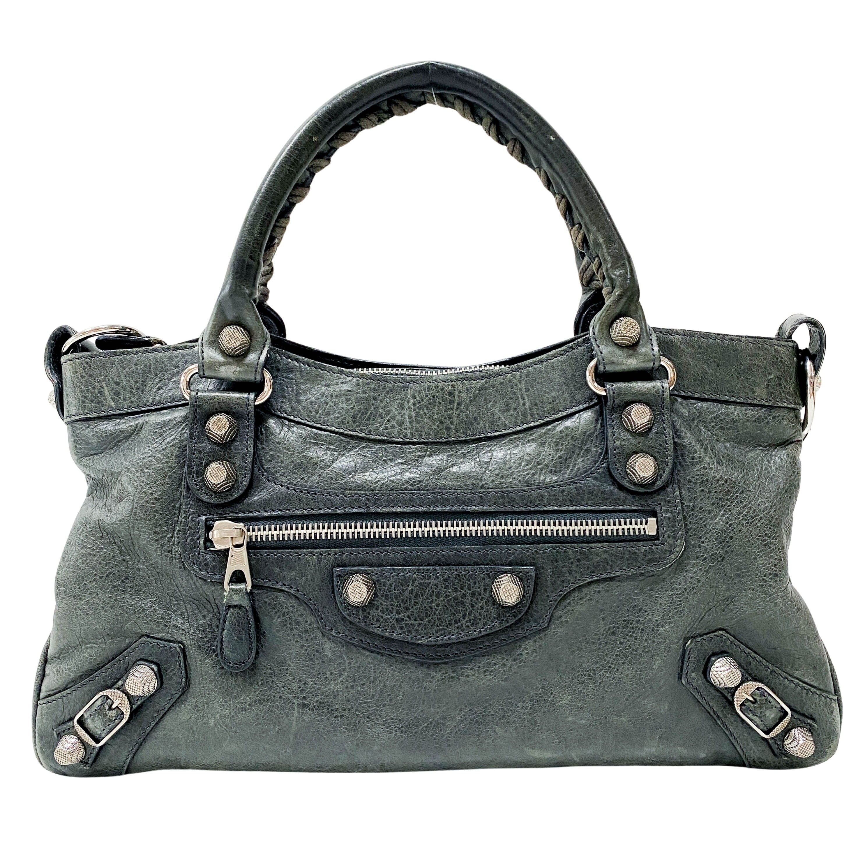 The First Grey Leather Two Way Bag