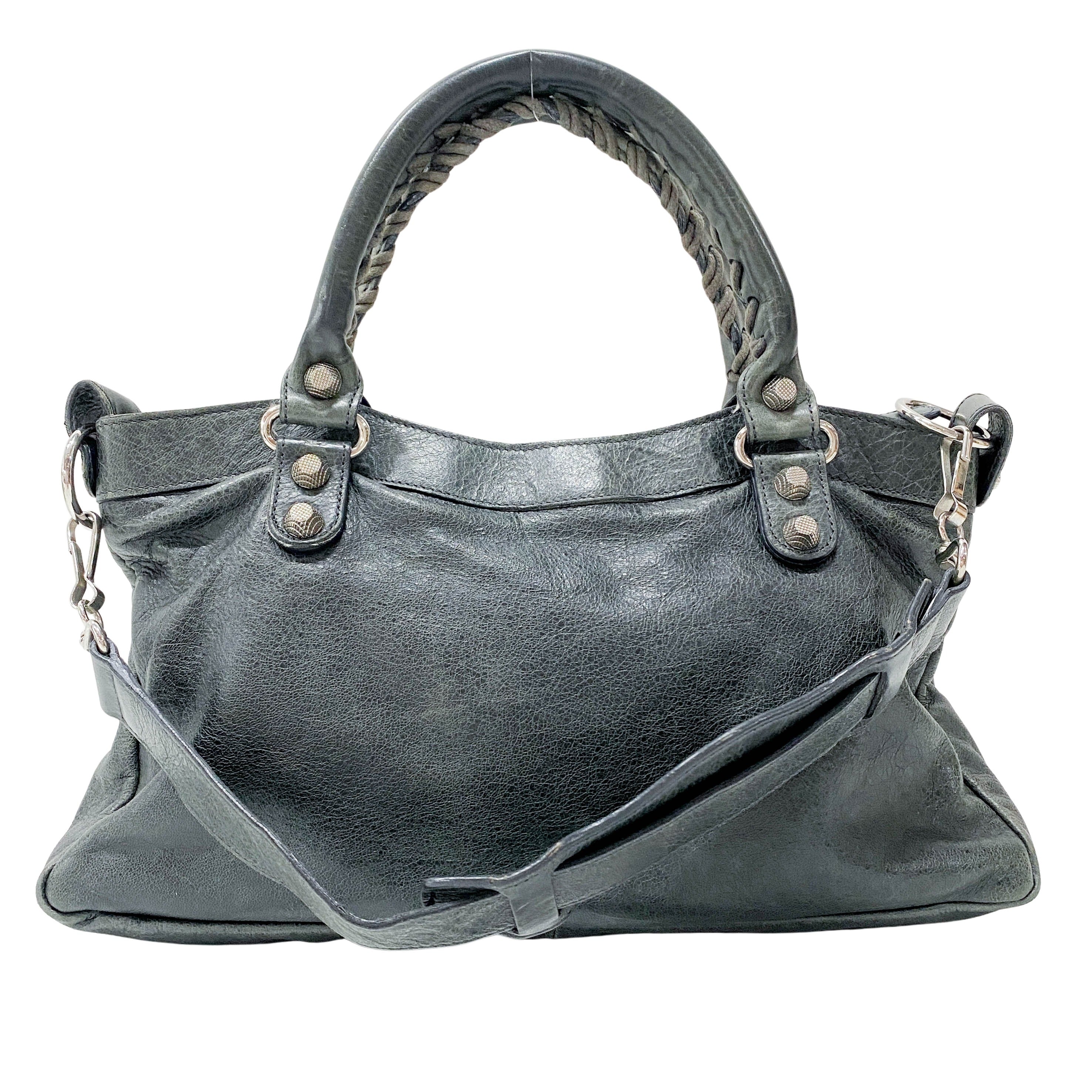 The First Grey Leather Two Way Bag