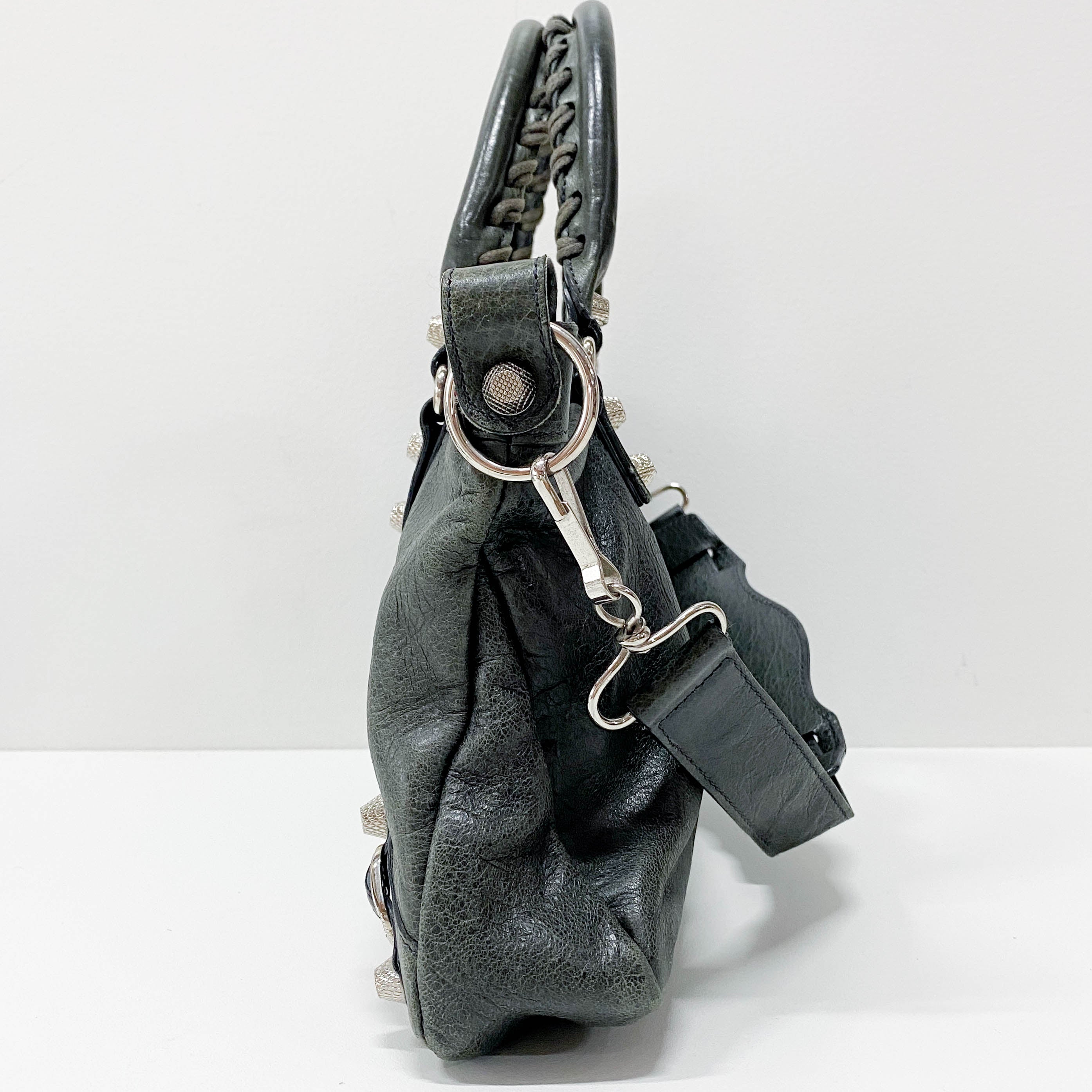 The First Grey Leather Two Way Bag