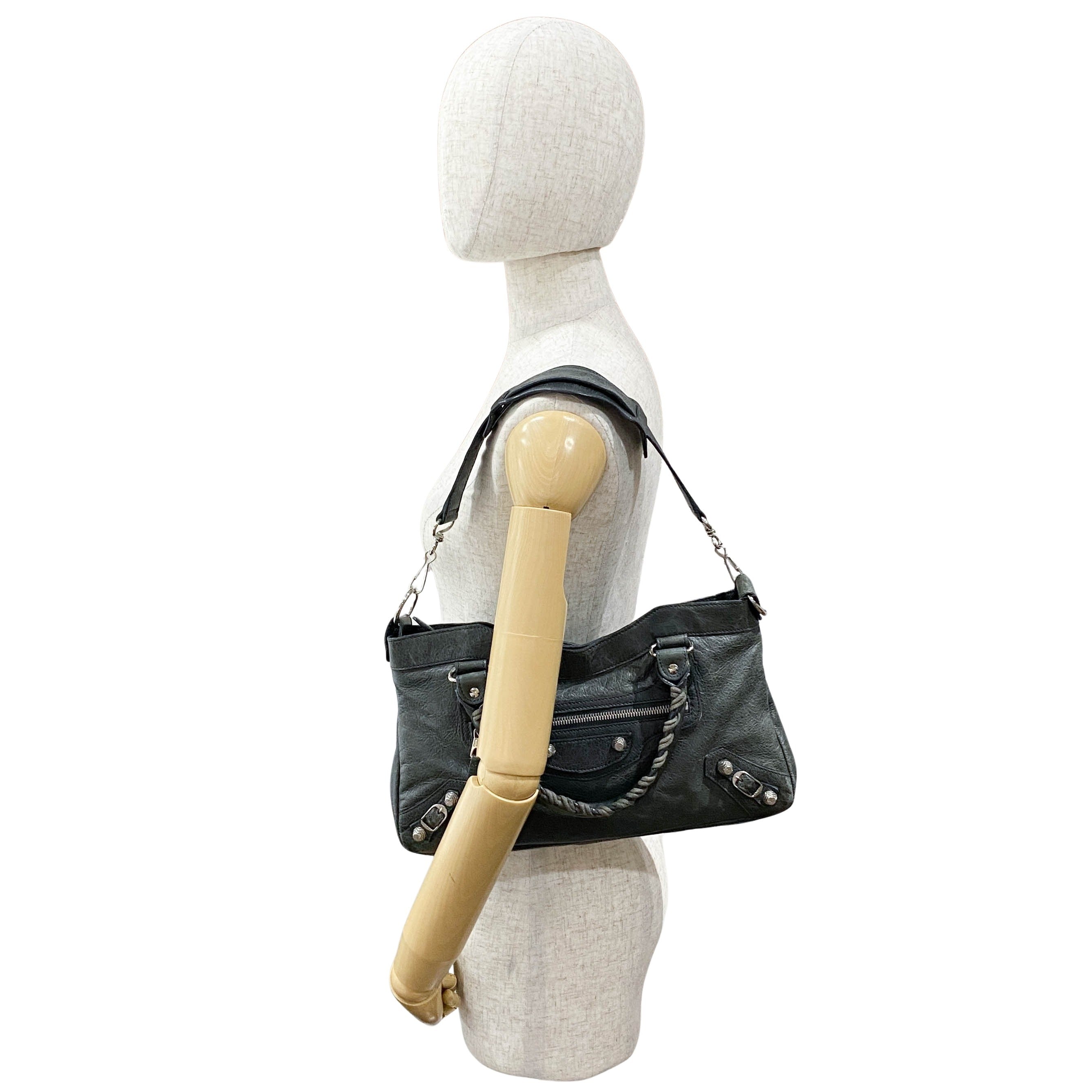 The First Grey Leather Two Way Bag