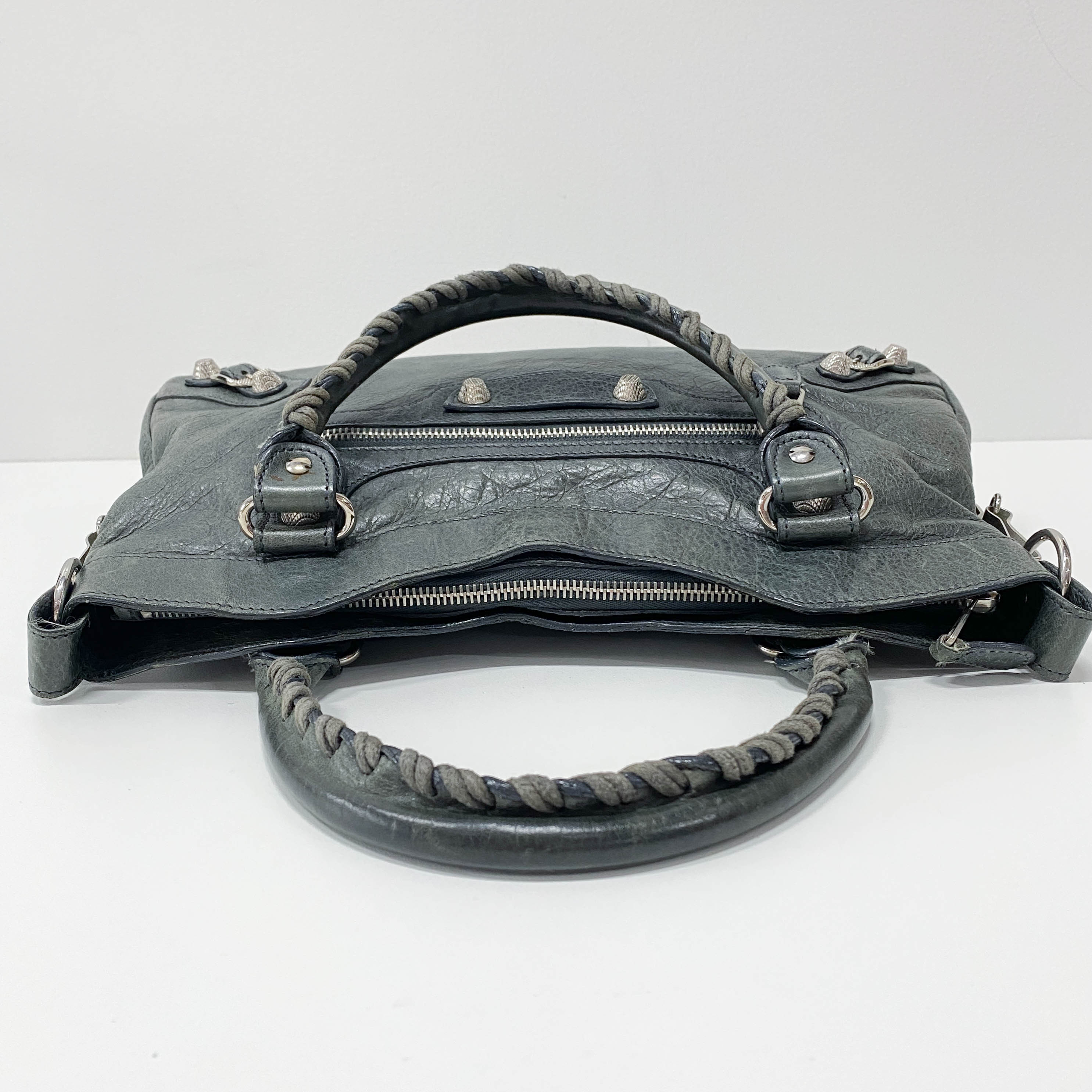 The First Grey Leather Two Way Bag