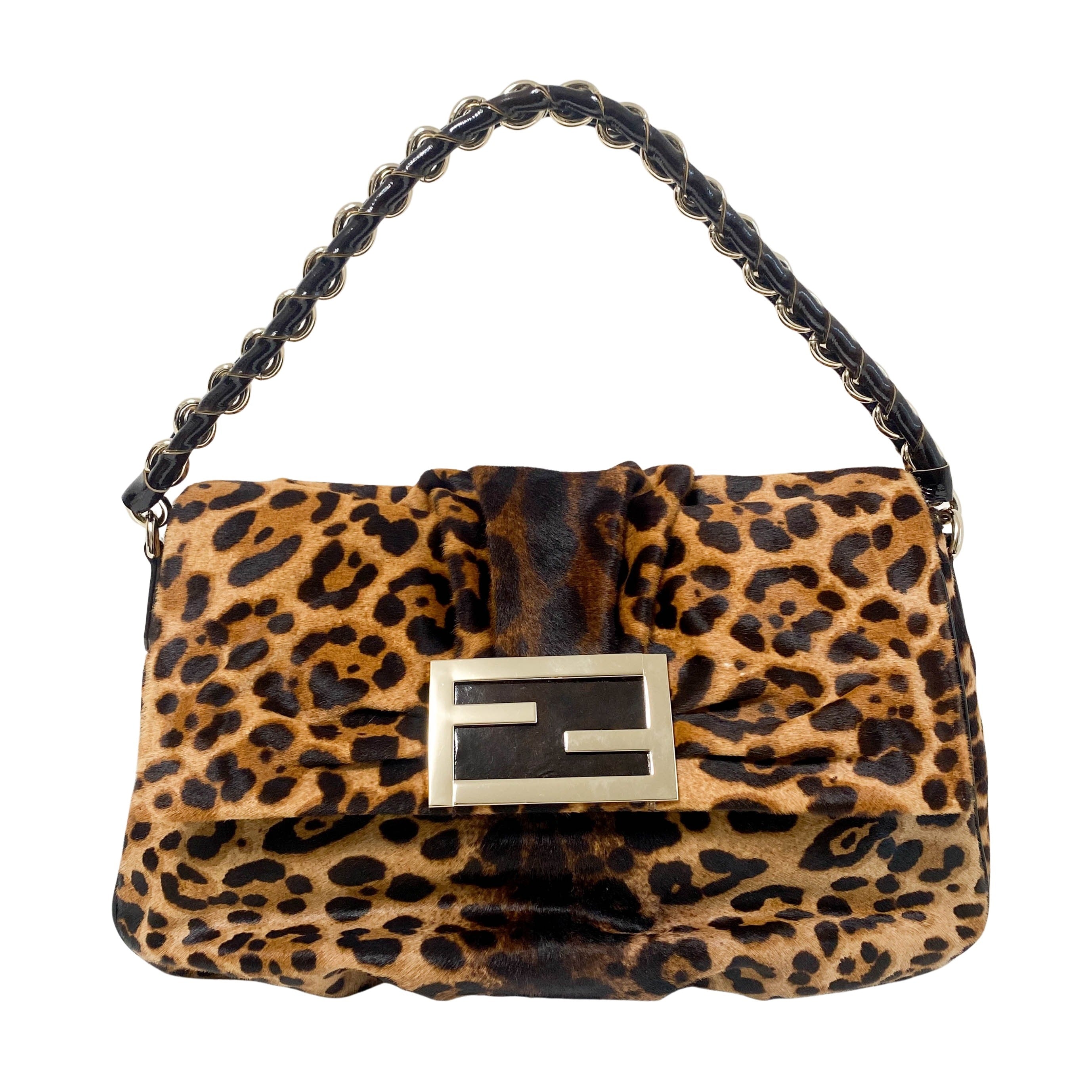 Large Baguette Leopard Pony Hair Shoulder Bag