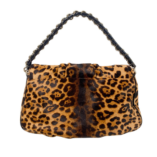 Large Baguette Leopard Pony Hair Shoulder Bag