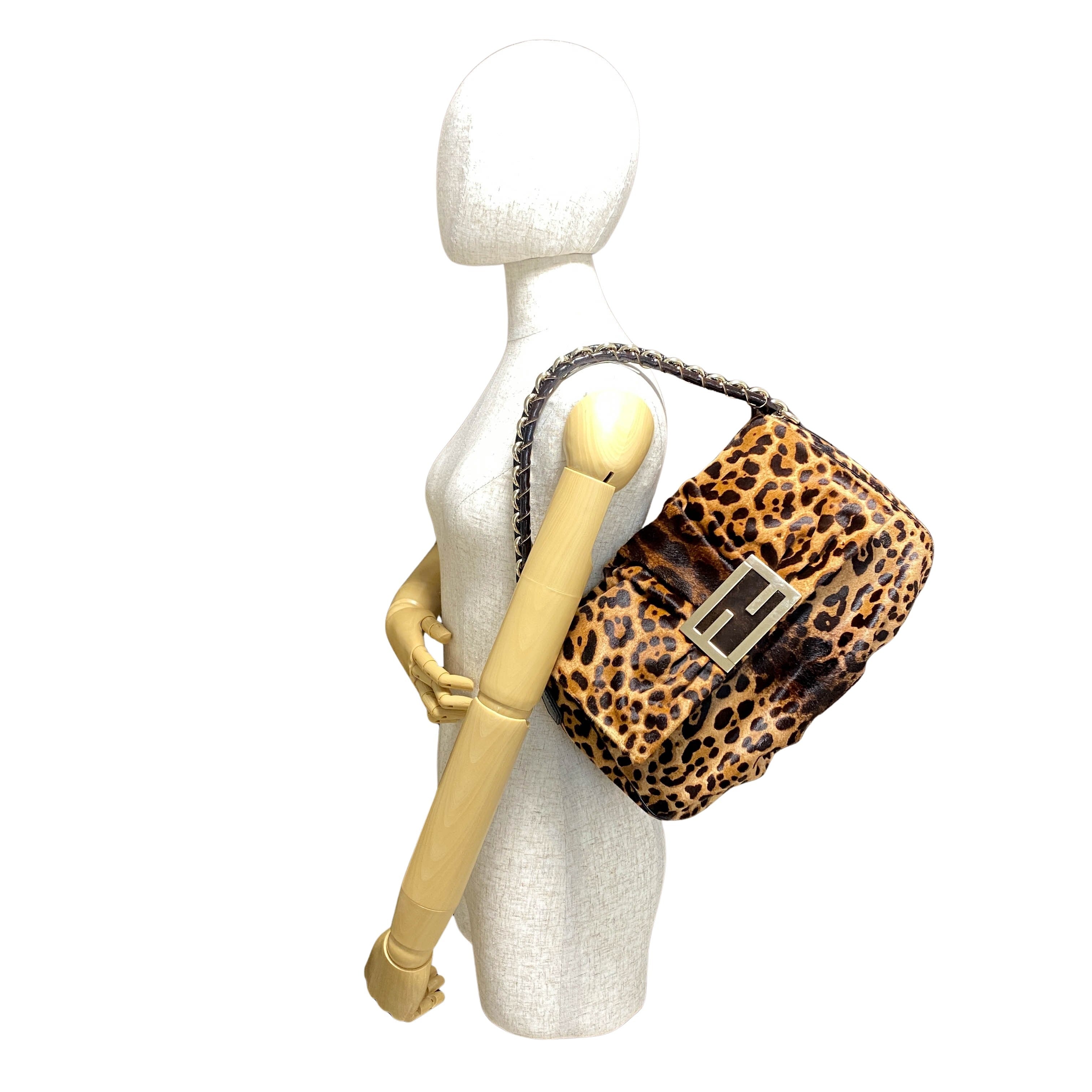 Large Baguette Leopard Pony Hair Shoulder Bag