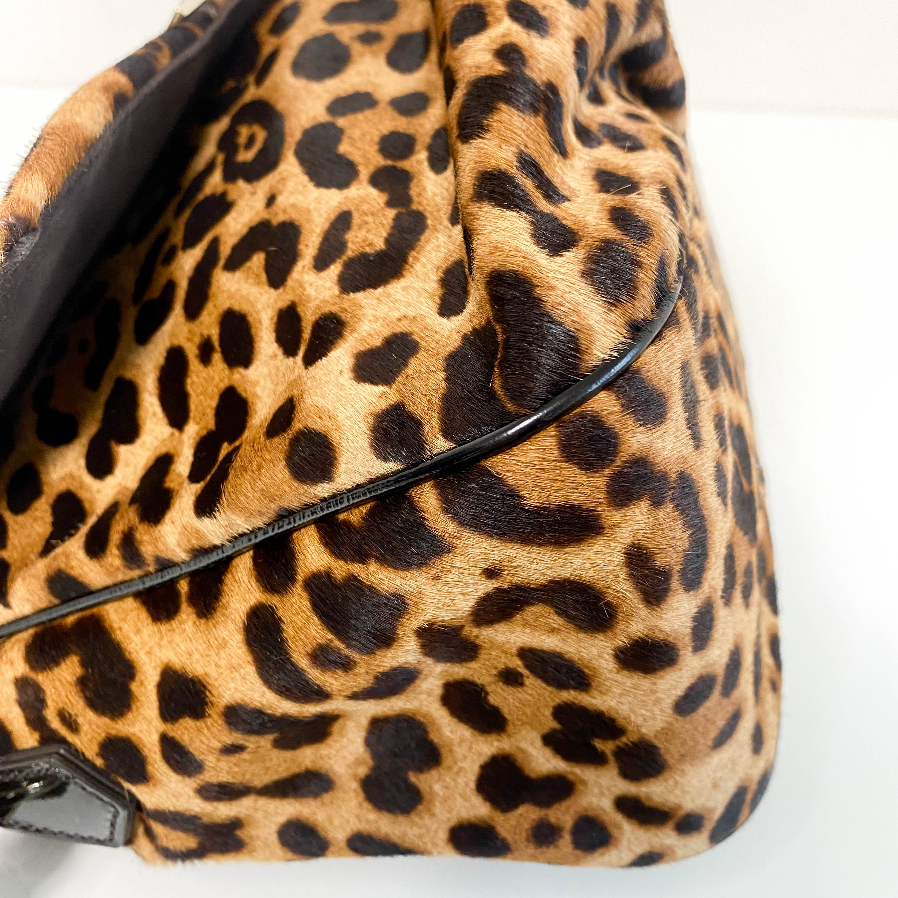 Large Baguette Leopard Pony Hair Shoulder Bag