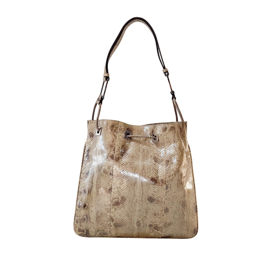 Metallic Leather Drawstring Bag