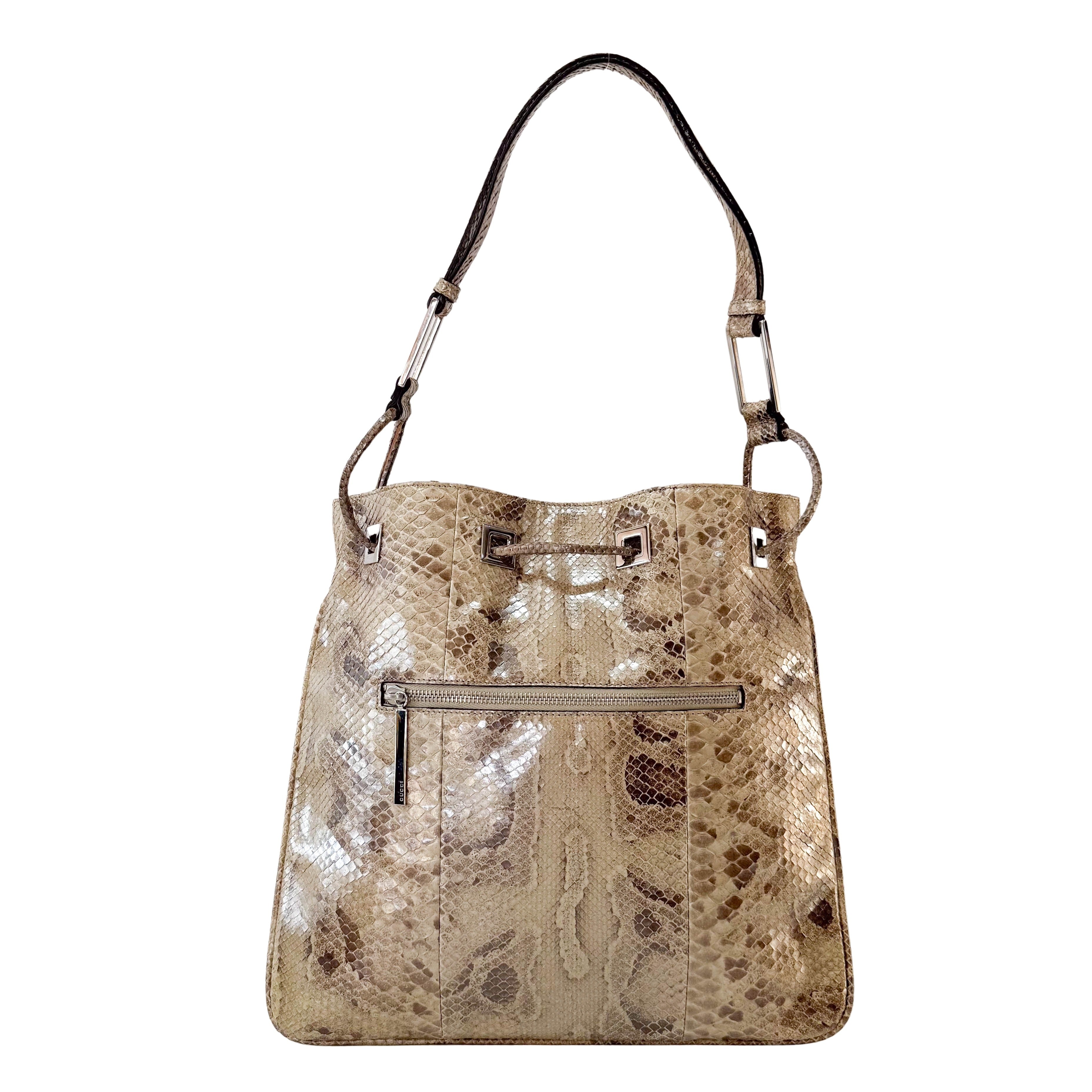 Metallic Leather Drawstring Bag