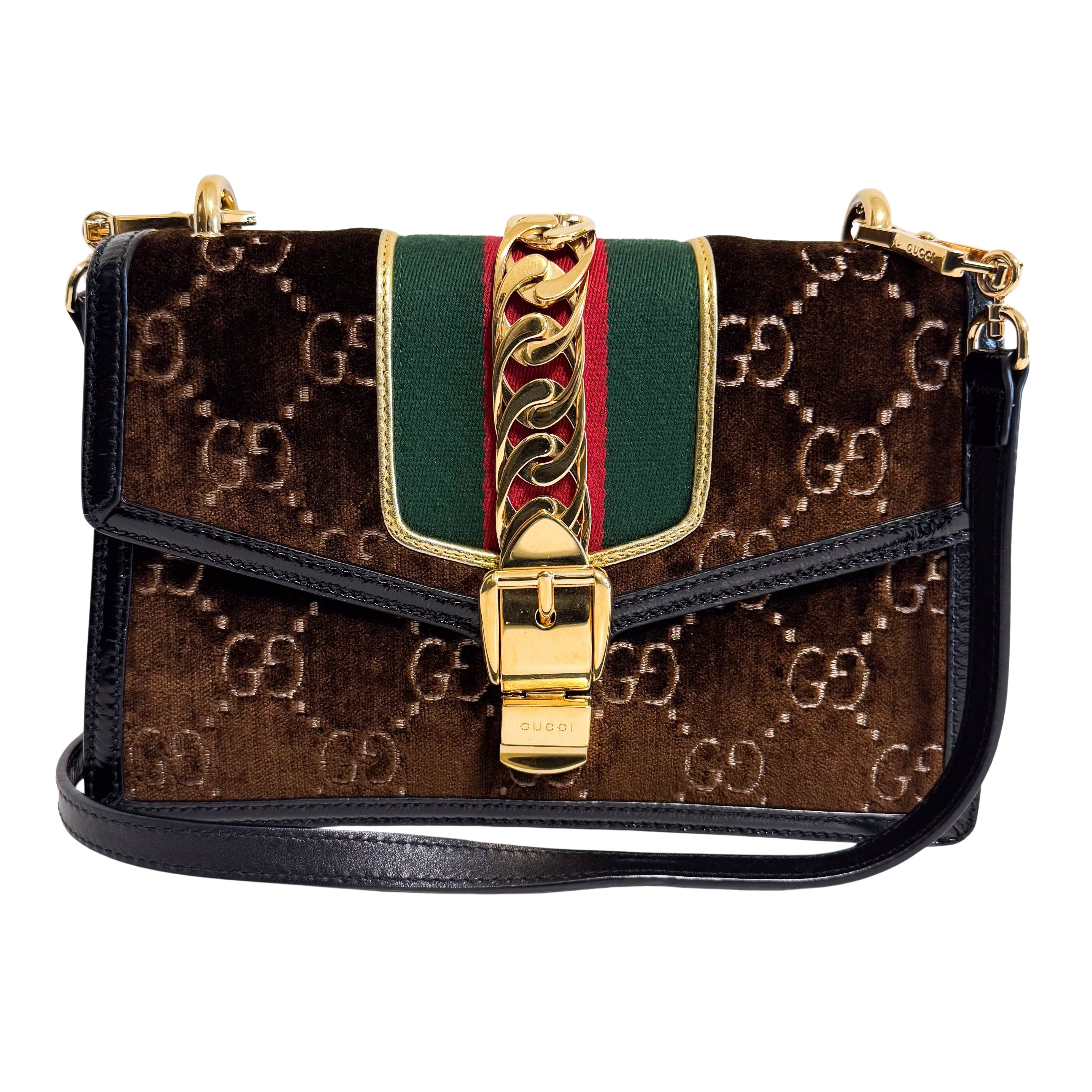 Sylvie GG Velvet Brown Suede Small Shoulder Bag