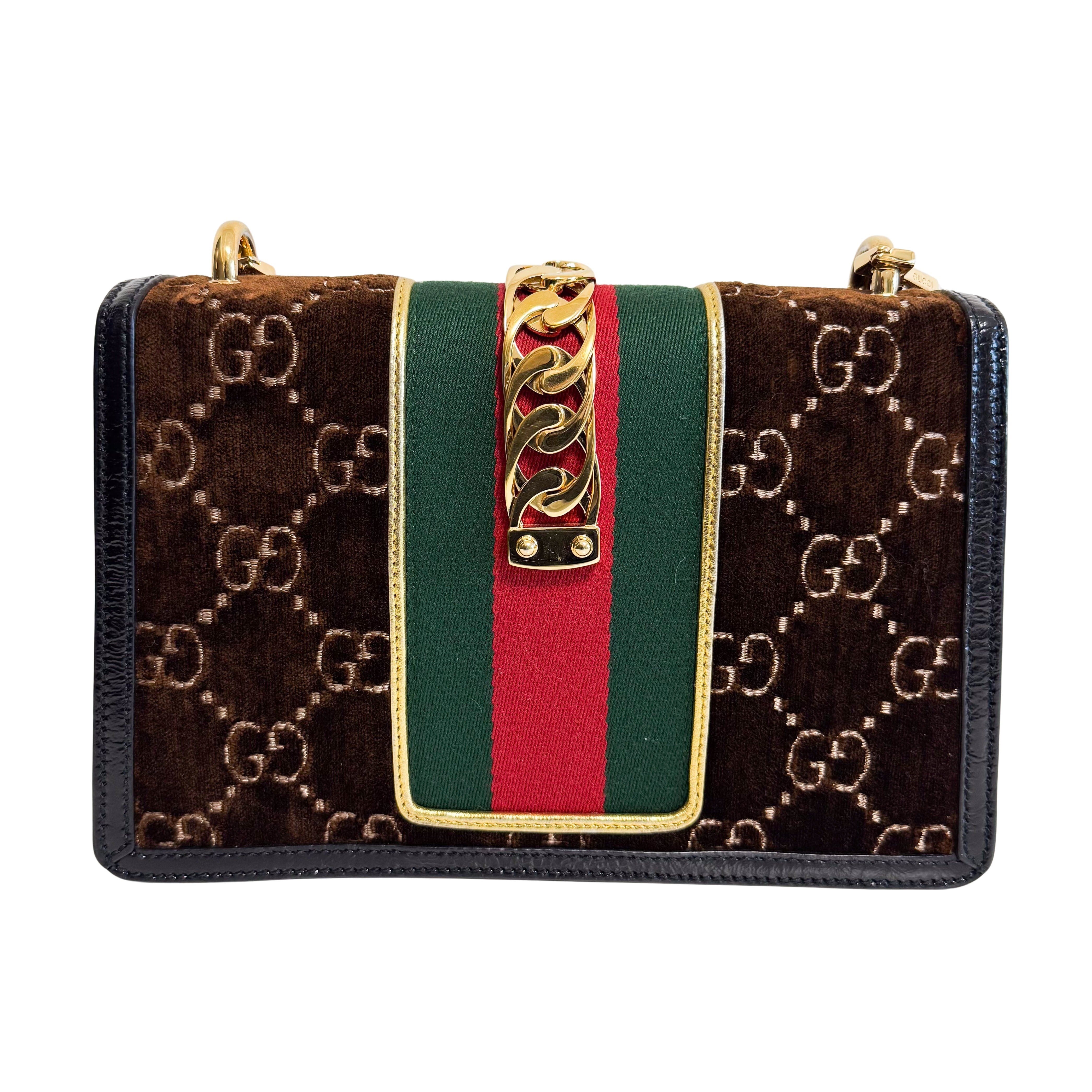 Sylvie GG Velvet Brown Suede Small Shoulder Bag