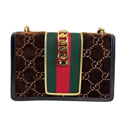 Sylvie GG Velvet Brown Suede Small Shoulder Bag