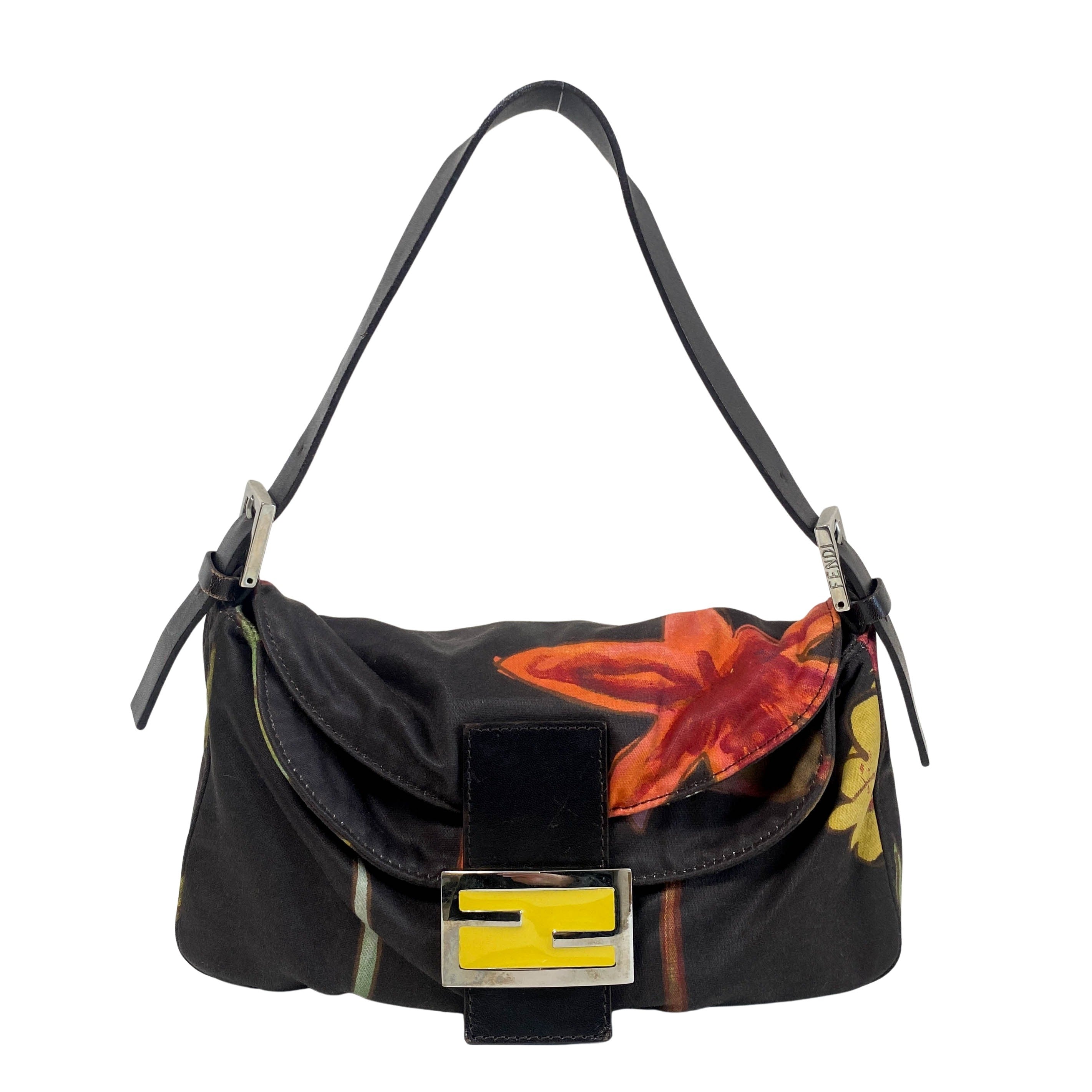 Baguette Flower Design Neoprene Shoulder Bag