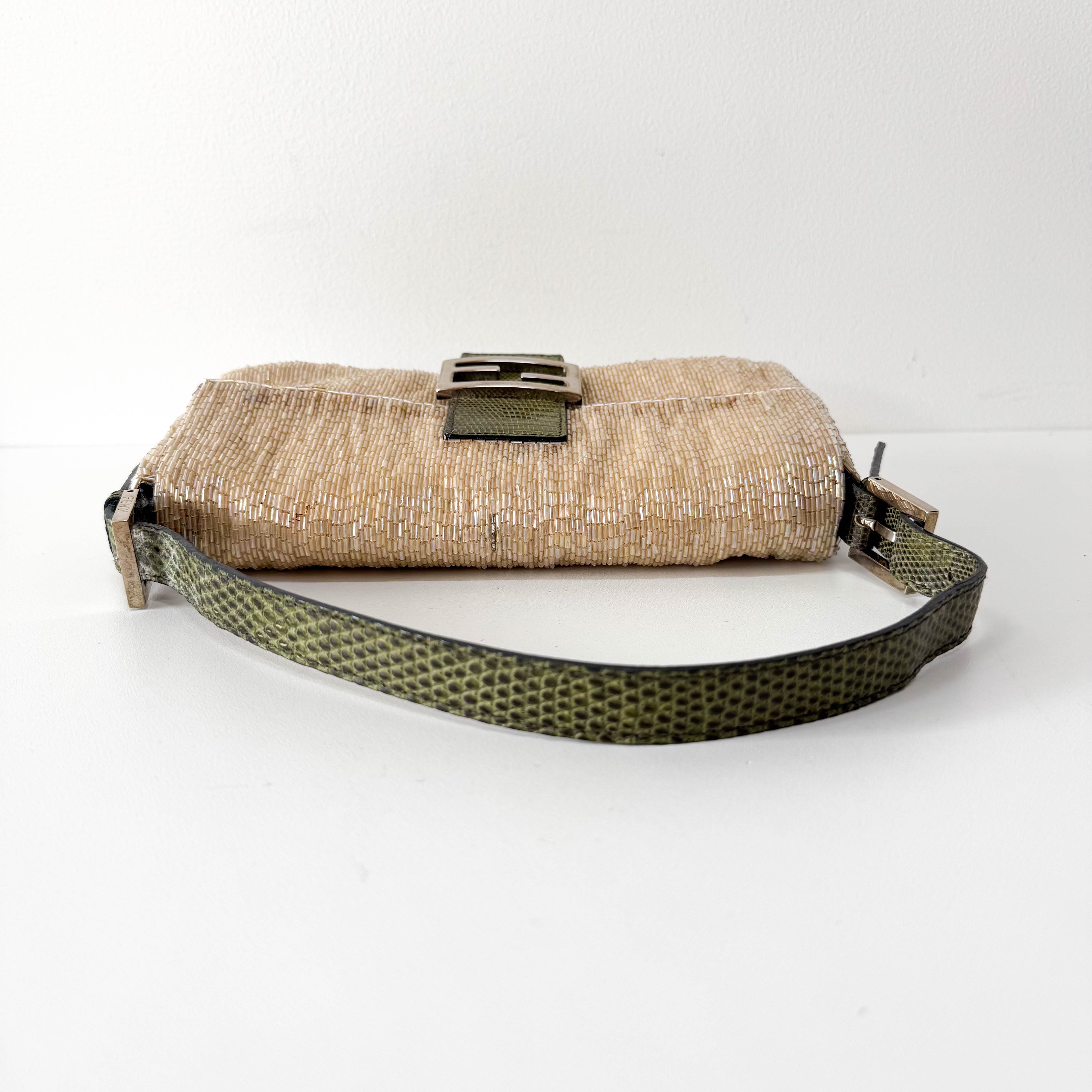 Baguette Beige Beaded Shoulder Bag