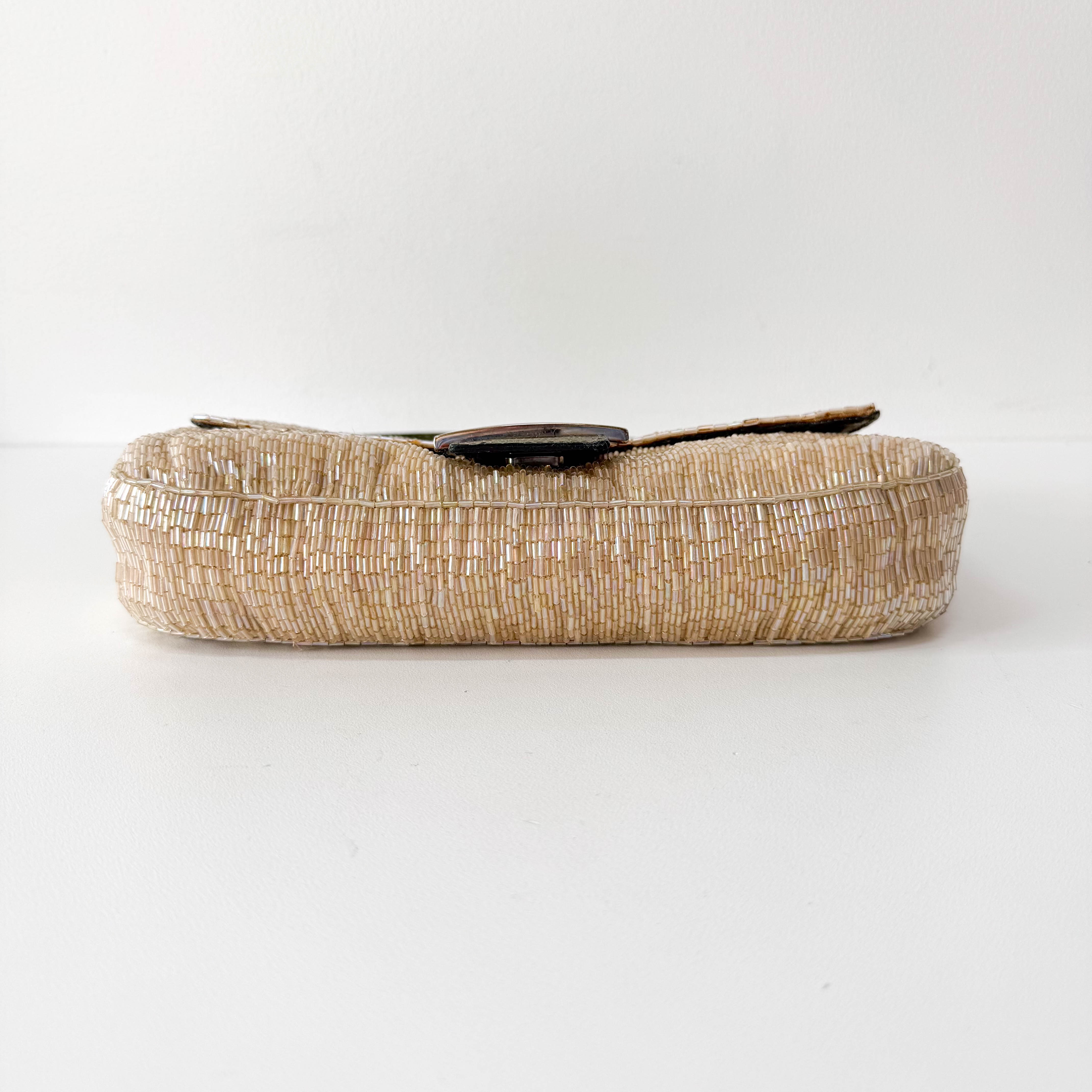 Baguette Beige Beaded Shoulder Bag