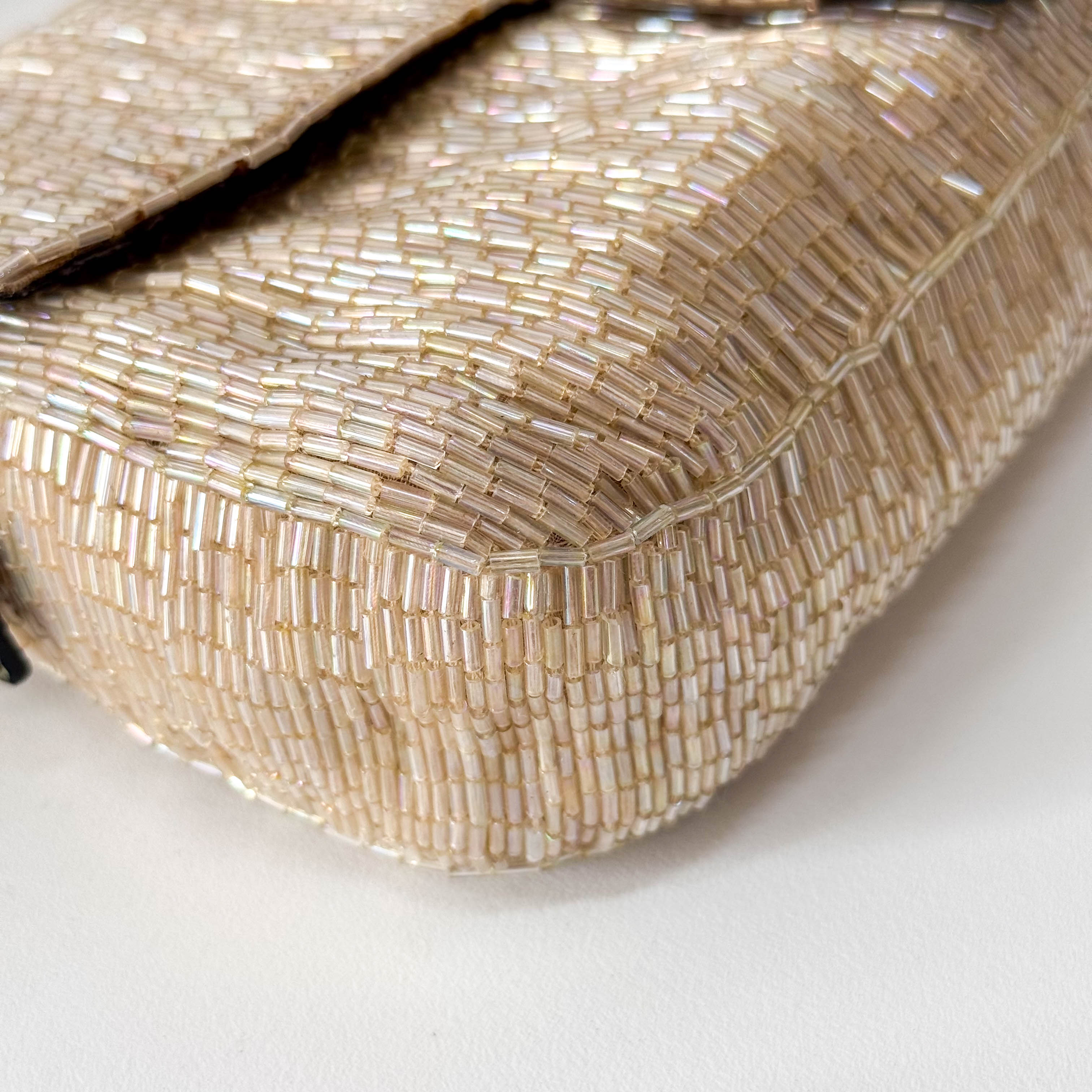 Baguette Beige Beaded Shoulder Bag