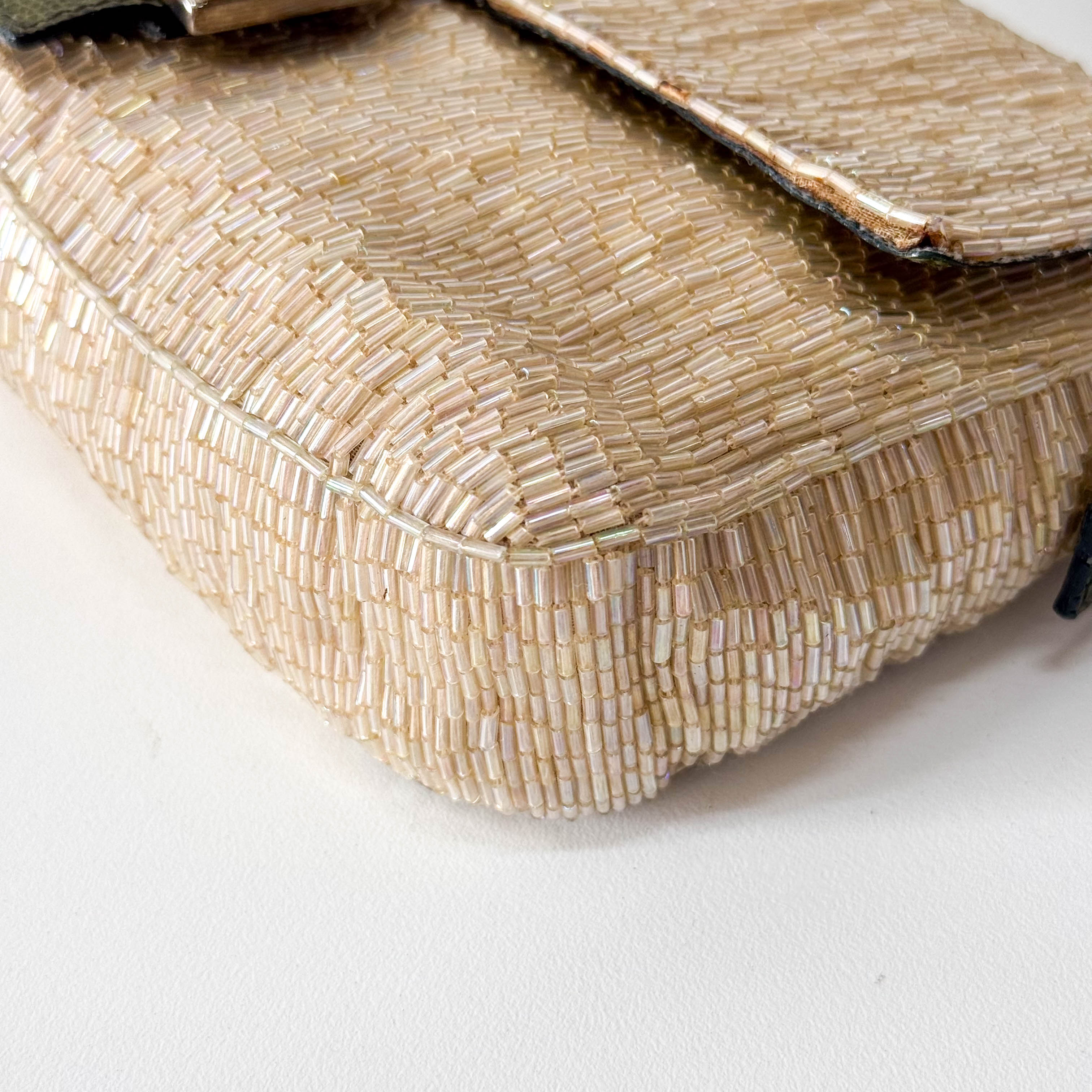 Baguette Beige Beaded Shoulder Bag