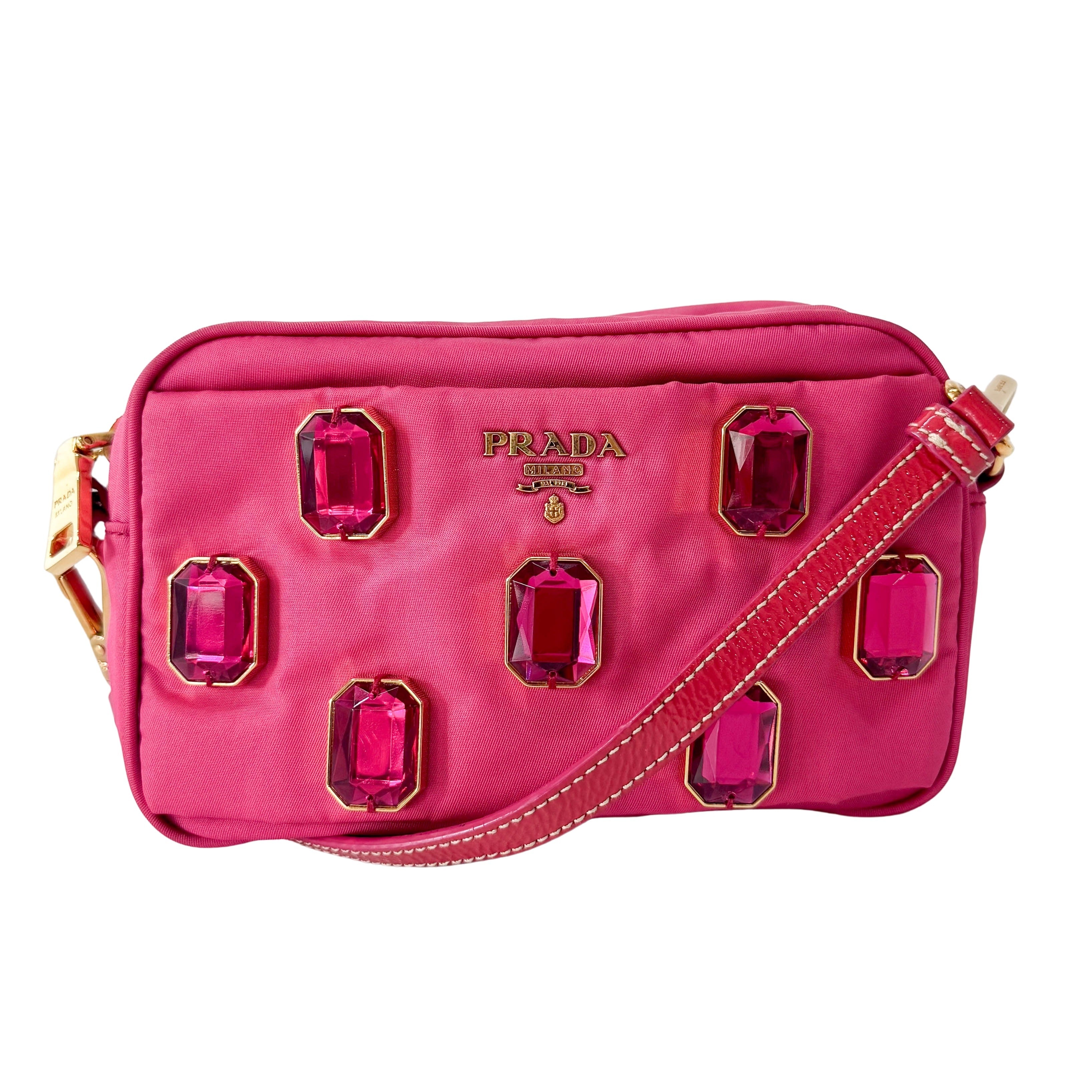 Tessuto Pietre Mini Pink Nylon Crossbody Bag