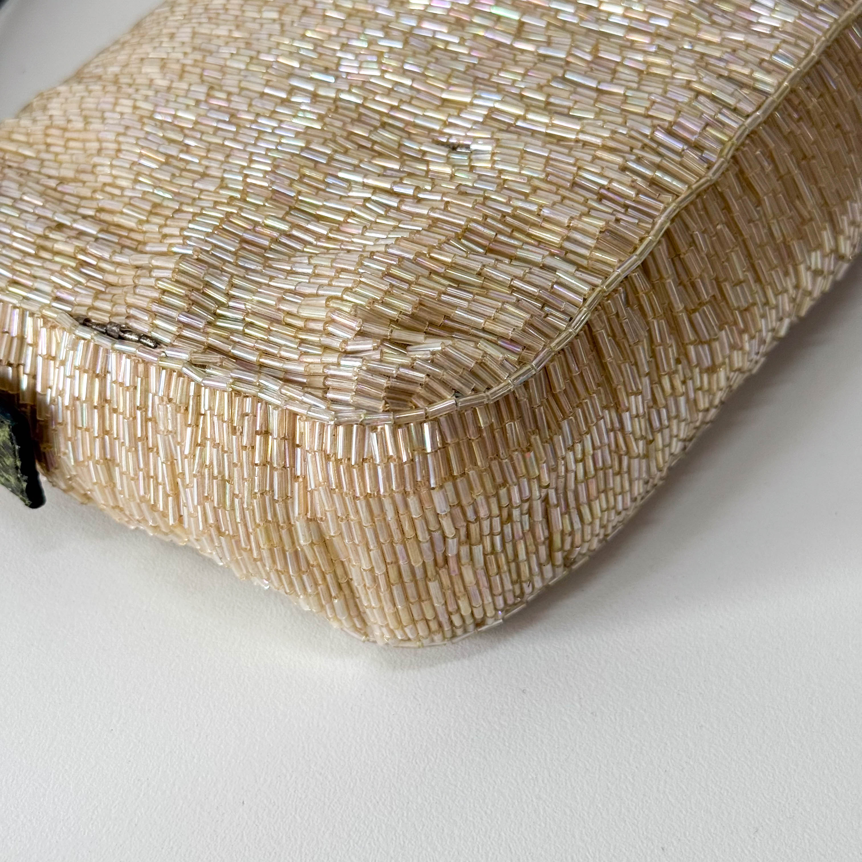 Baguette Beige Beaded Shoulder Bag