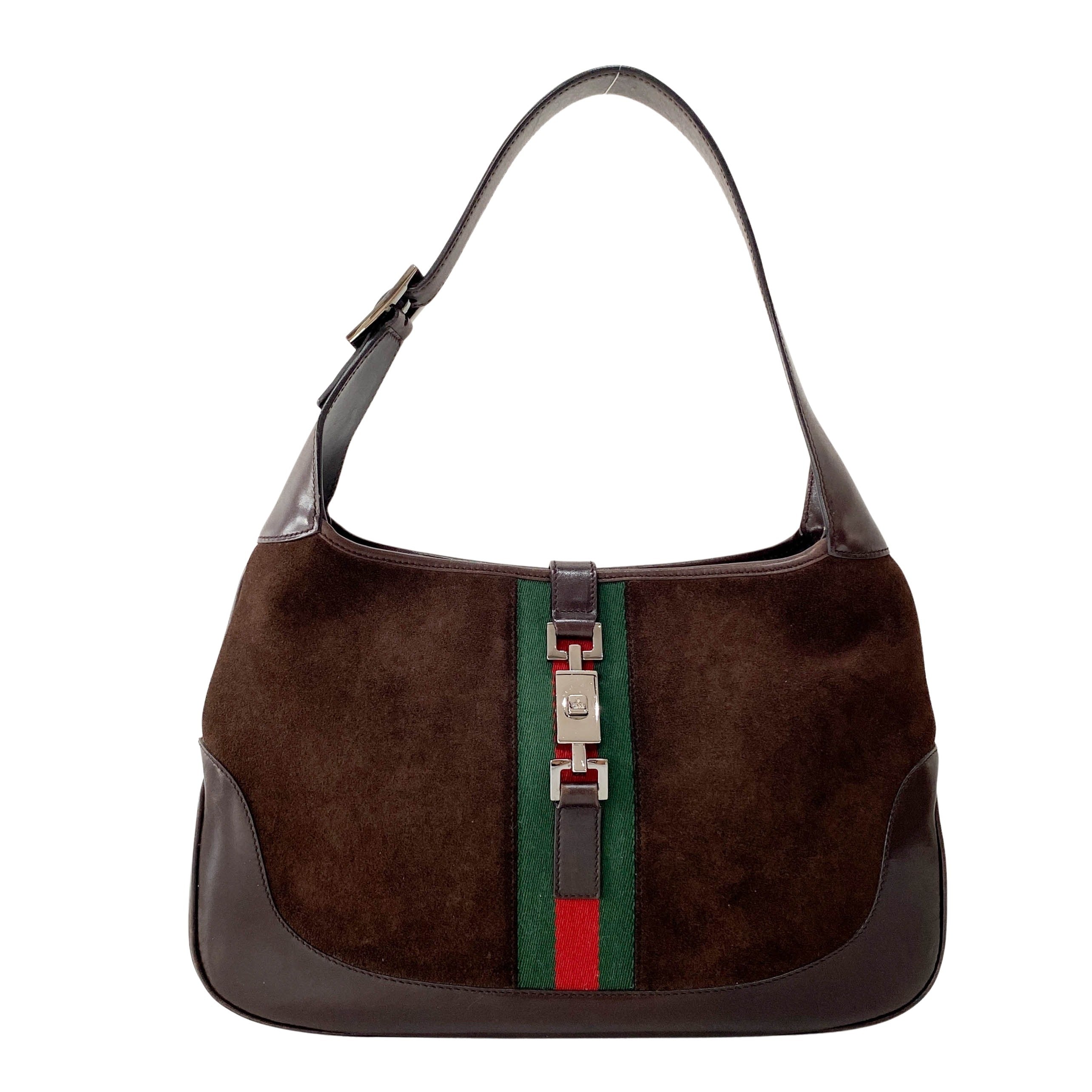 Jackie Ophidia Sherry Line Brown Suede Shoulder Bag
