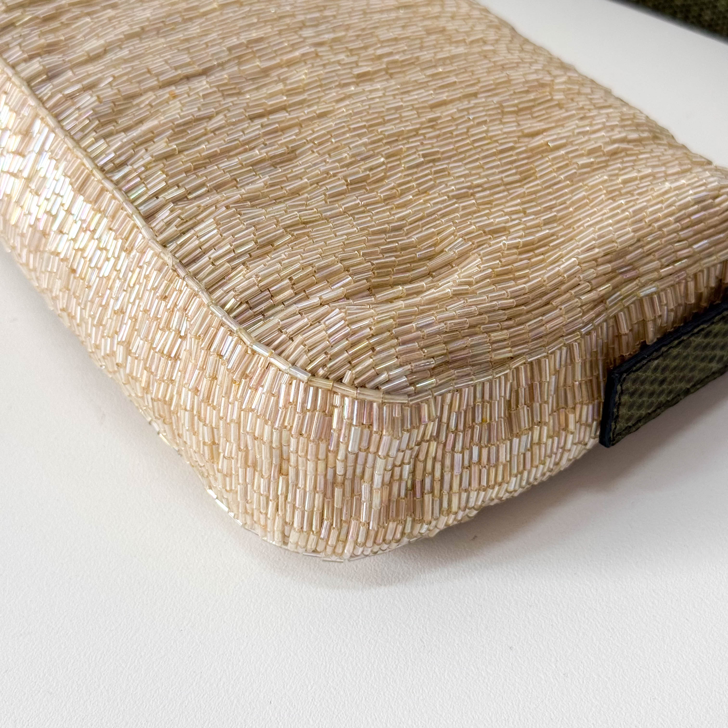 Baguette Beige Beaded Shoulder Bag