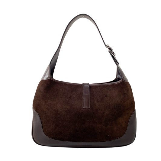Jackie Ophidia Sherry Line Brown Suede Shoulder Bag