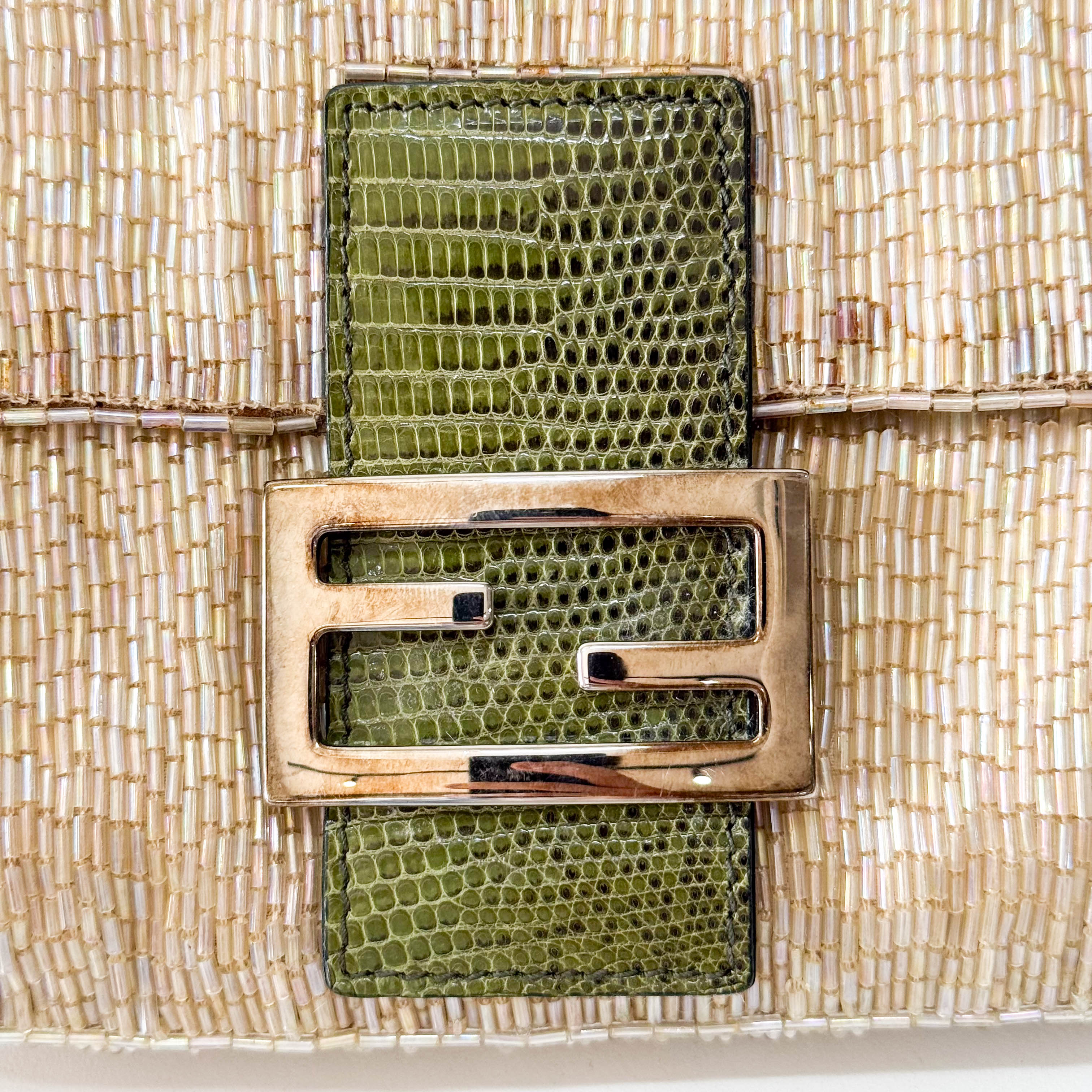 Baguette Beige Beaded Shoulder Bag