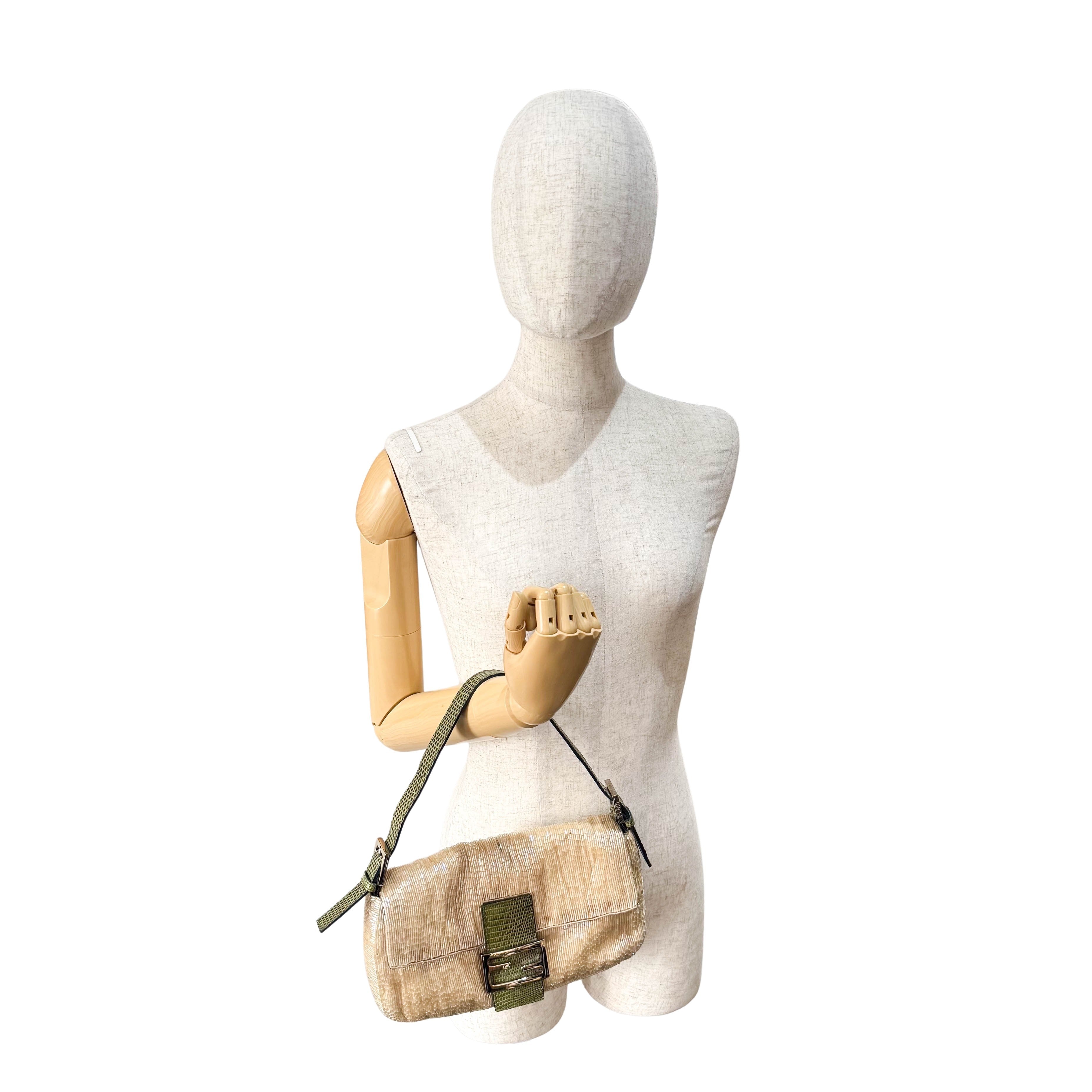 Baguette Beige Beaded Shoulder Bag