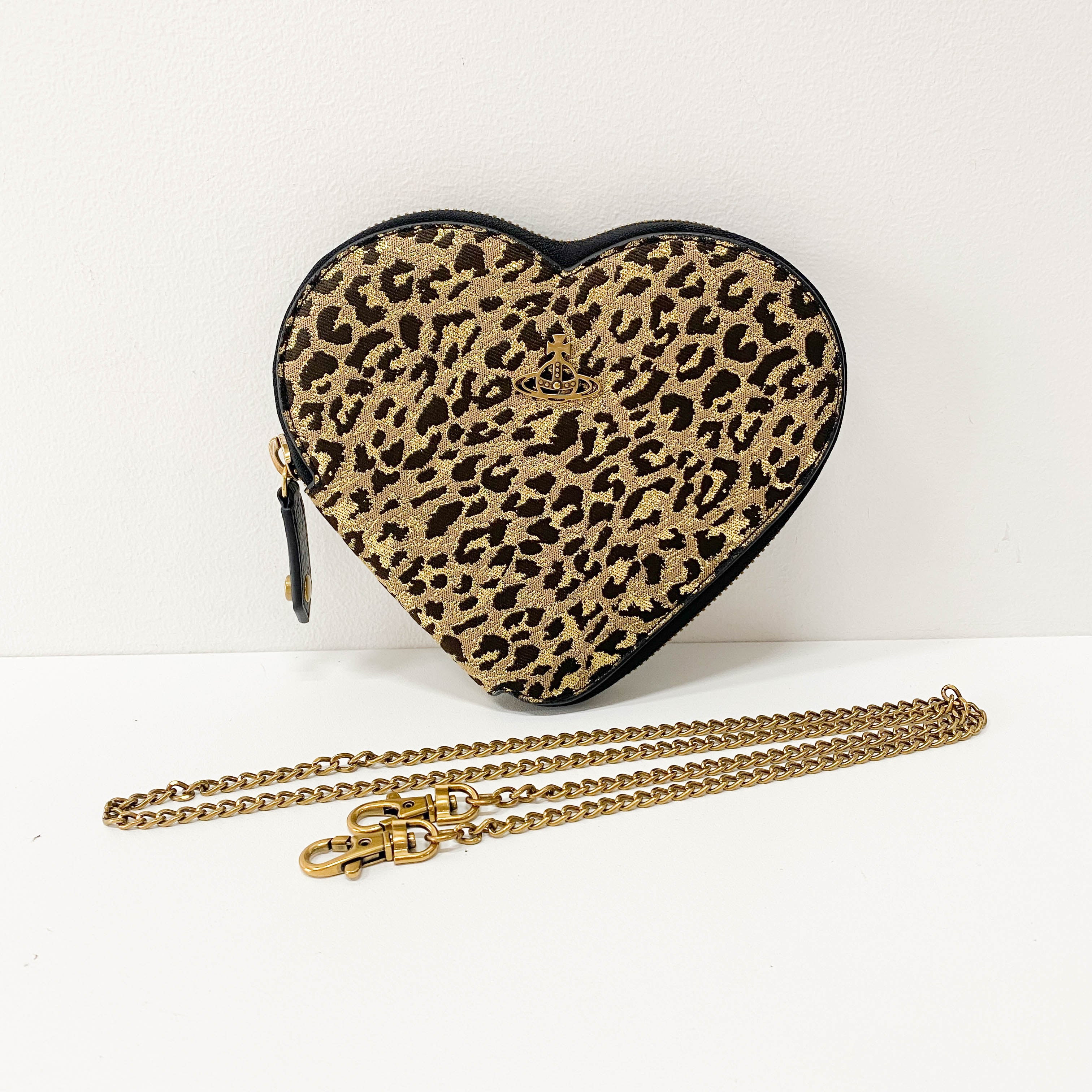 Heart-Shape Gold Leopard Print Canvas Bag