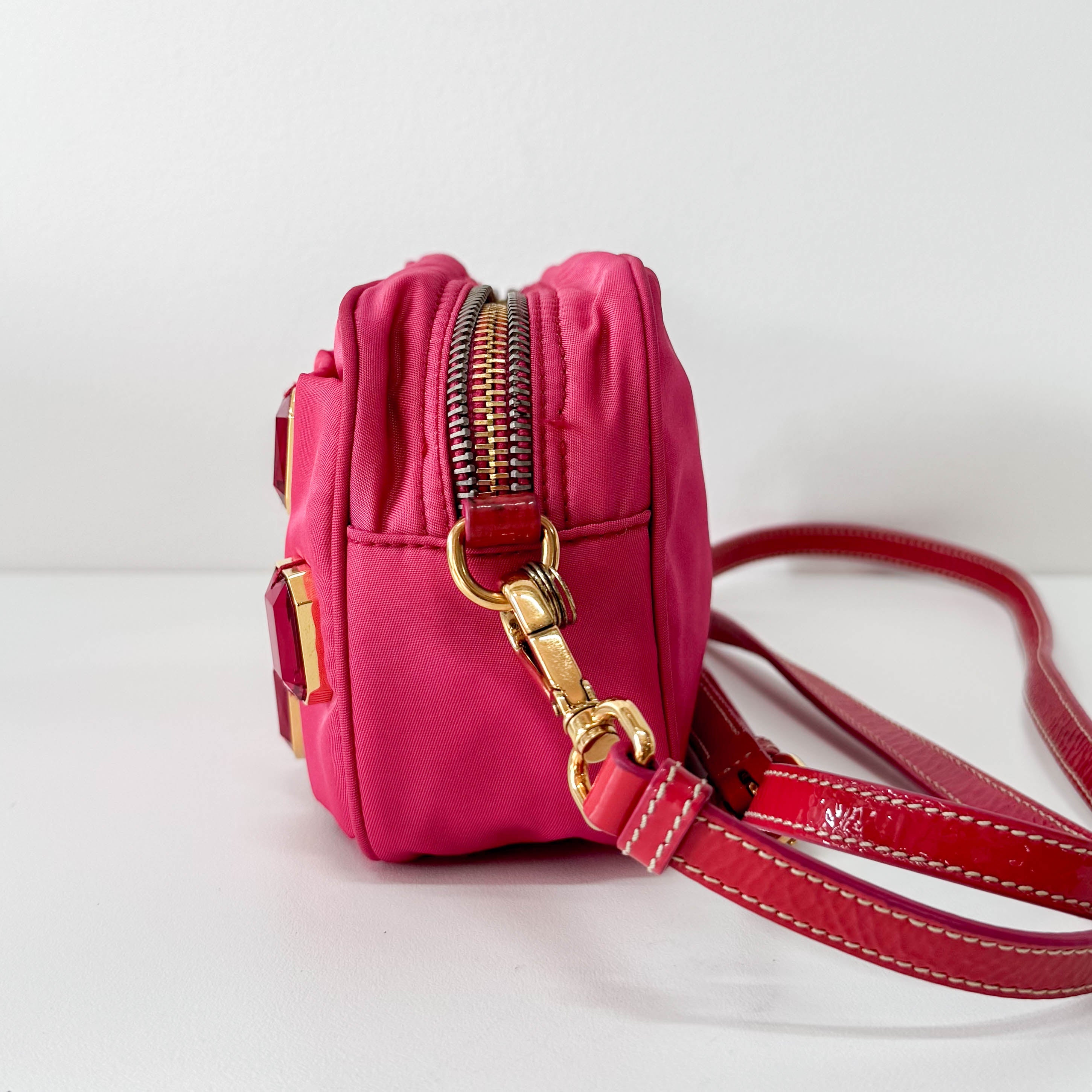 Tessuto Pietre Mini Pink Nylon Crossbody Bag