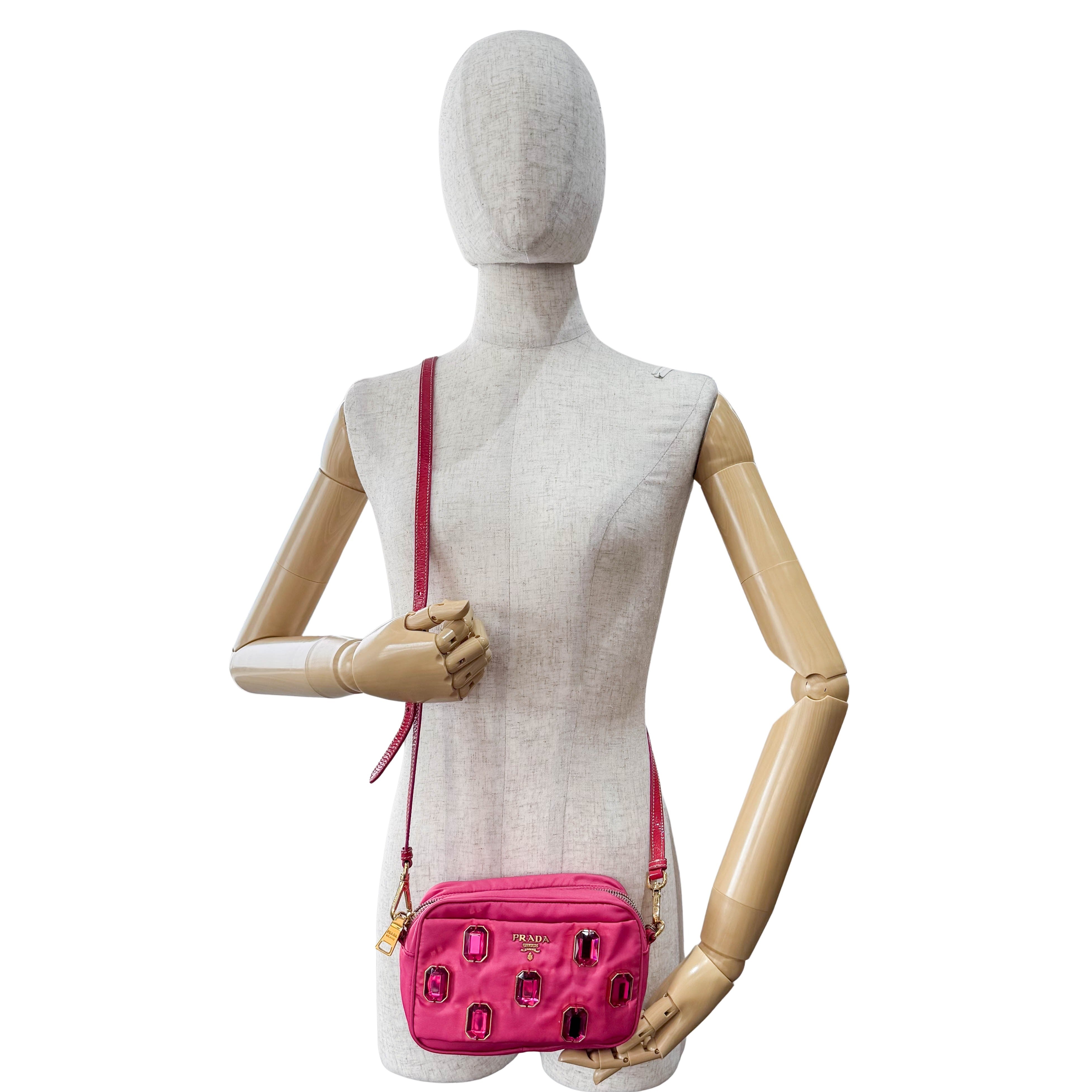 Tessuto Pietre Mini Pink Nylon Crossbody Bag