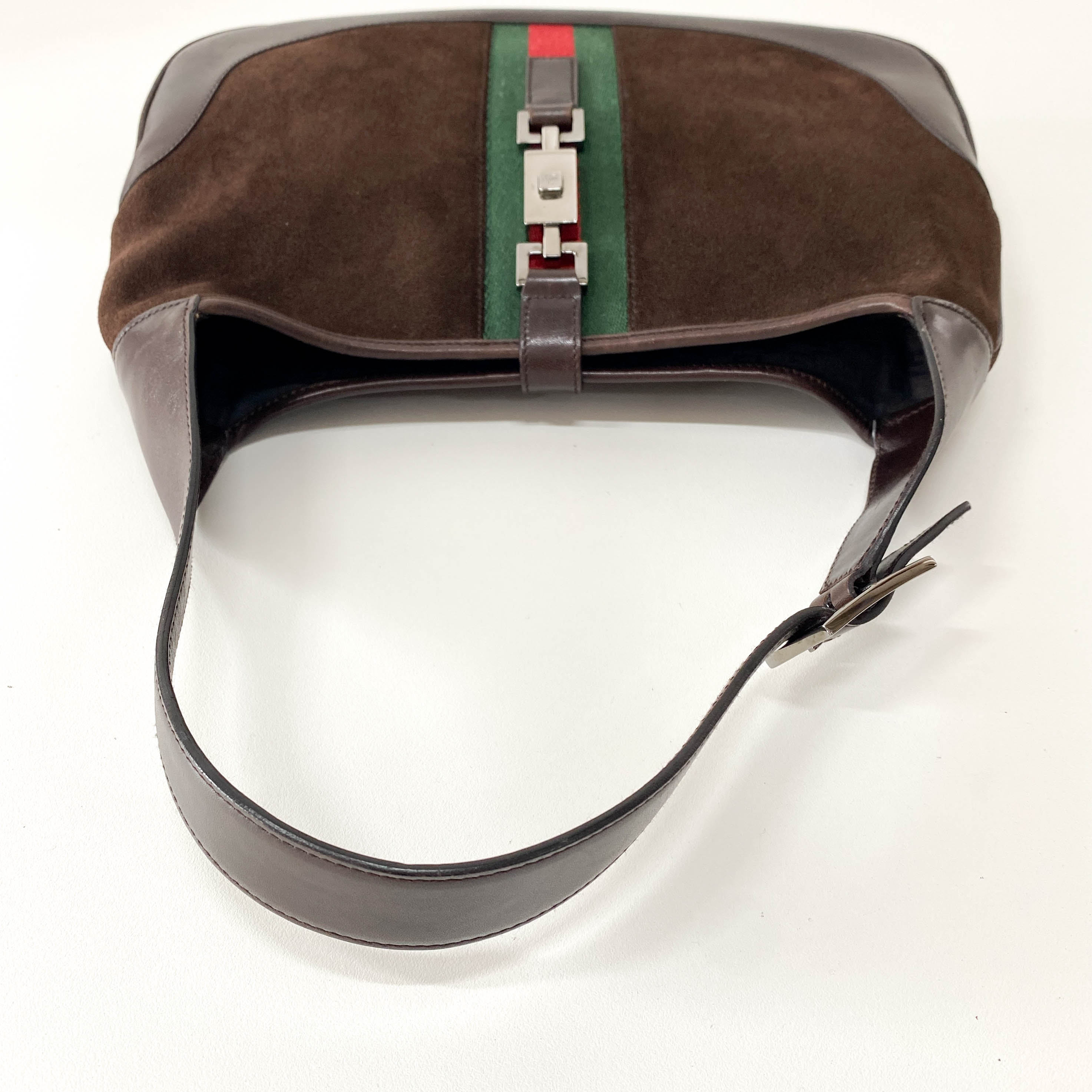 Jackie Ophidia Sherry Line Brown Suede Shoulder Bag