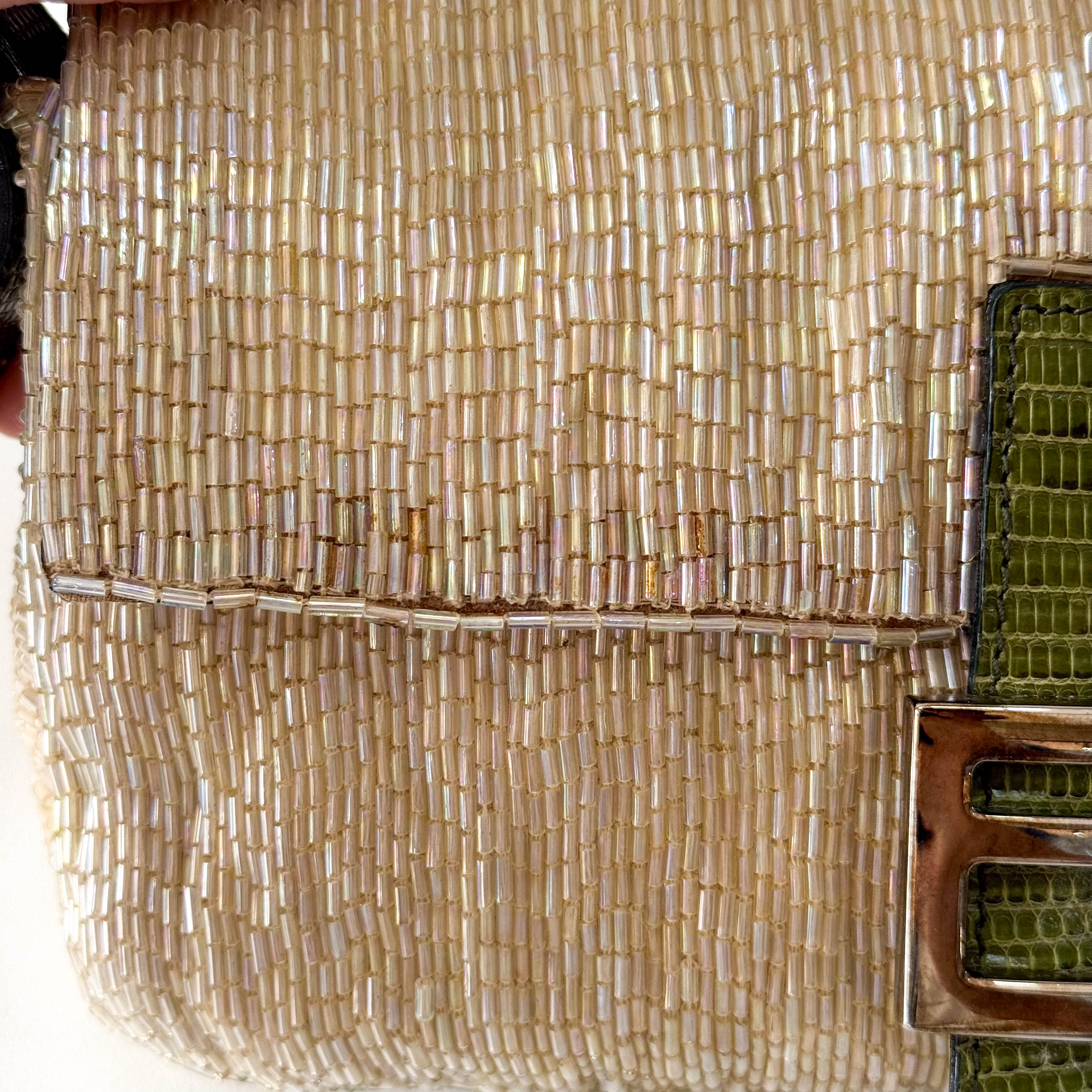 Baguette Beige Beaded Shoulder Bag