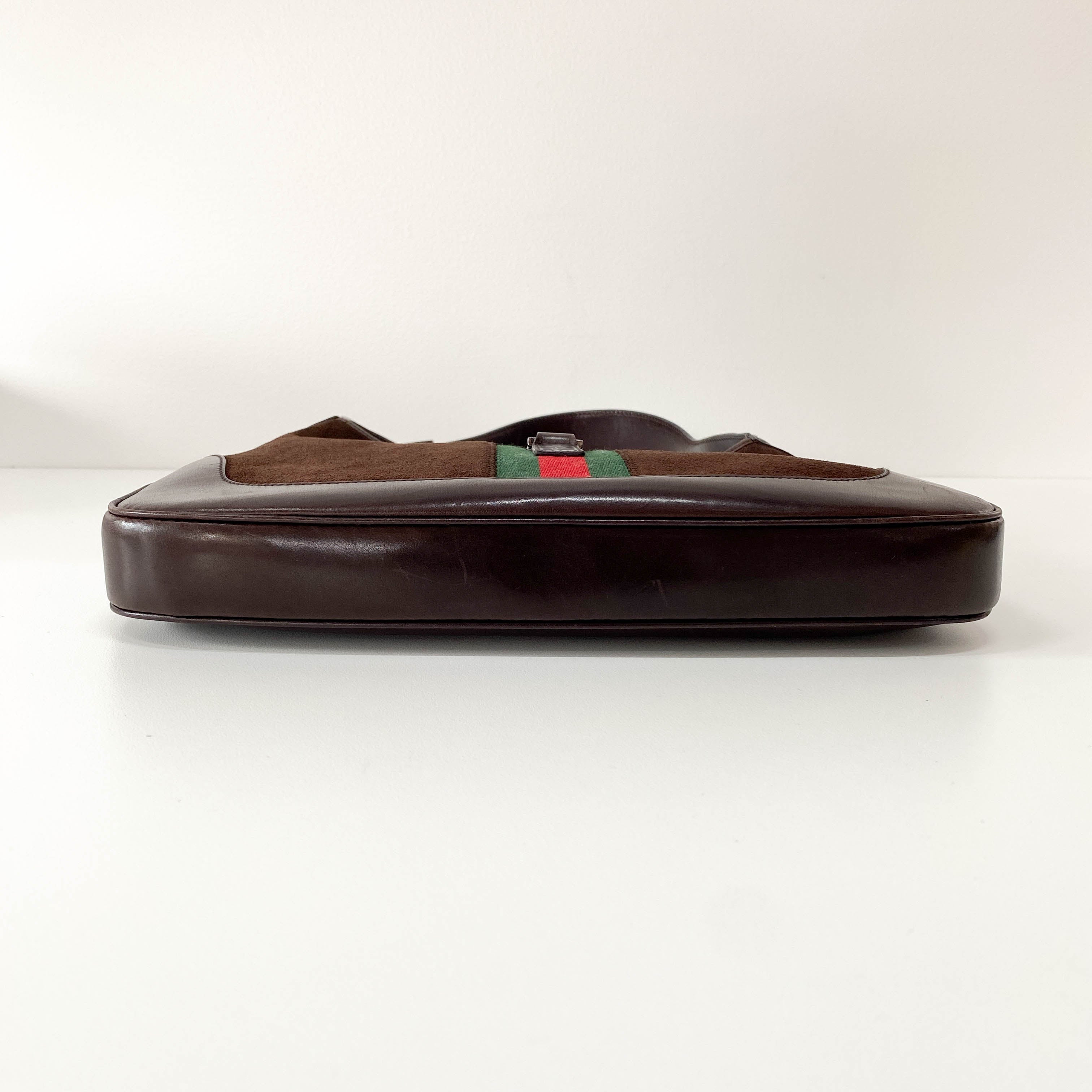 Jackie Ophidia Sherry Line Brown Suede Shoulder Bag