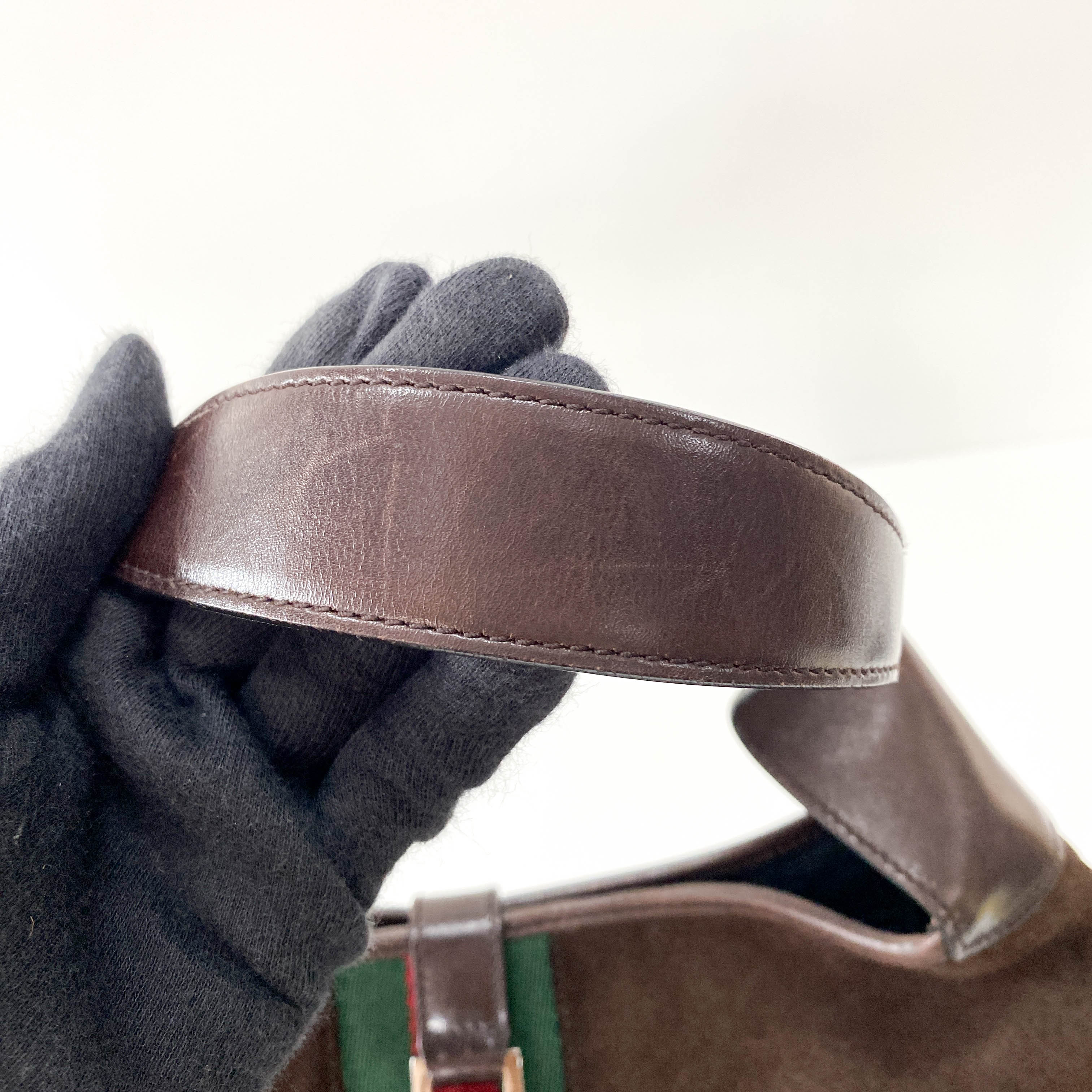 Jackie Ophidia Sherry Line Brown Suede Shoulder Bag