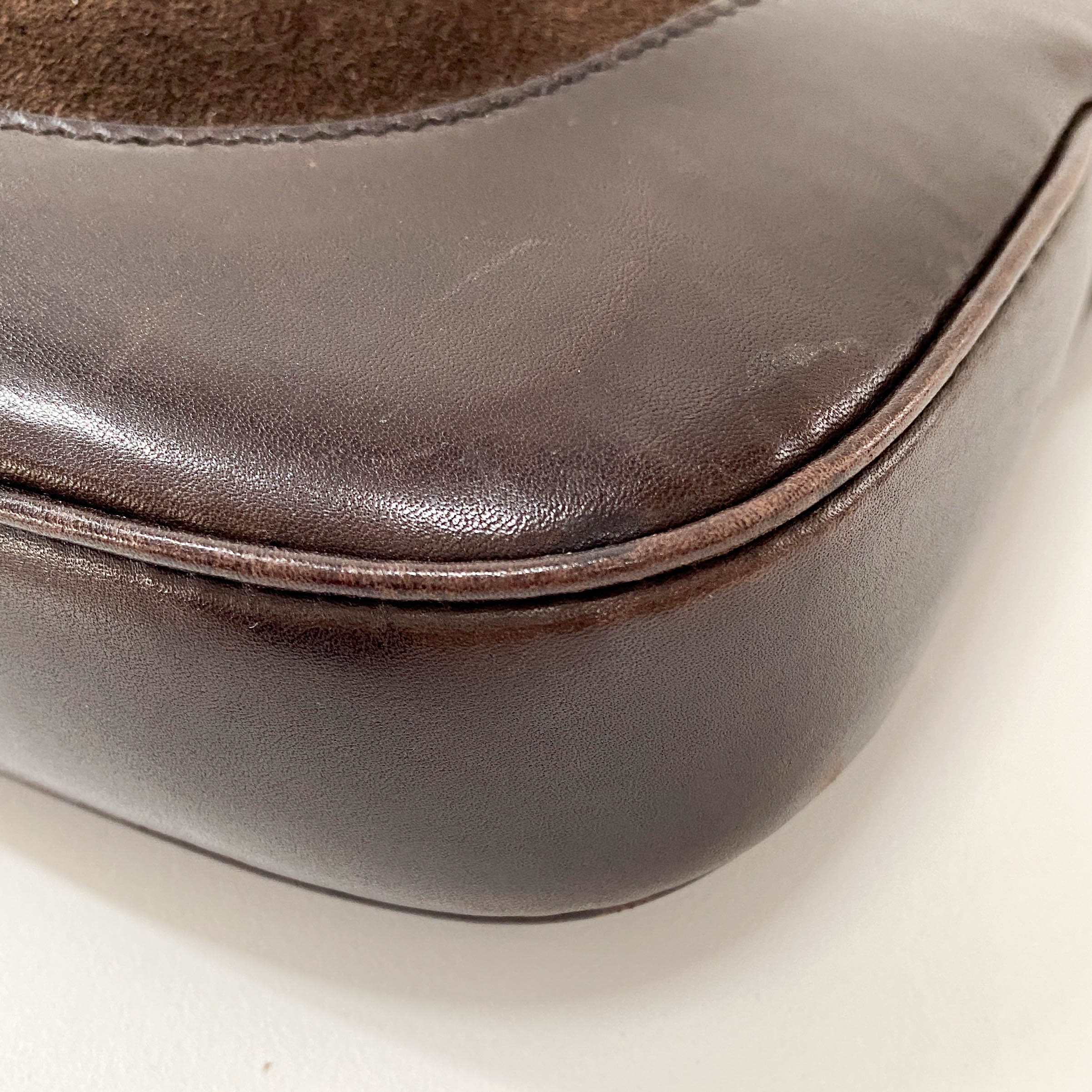 Jackie Ophidia Sherry Line Brown Suede Shoulder Bag