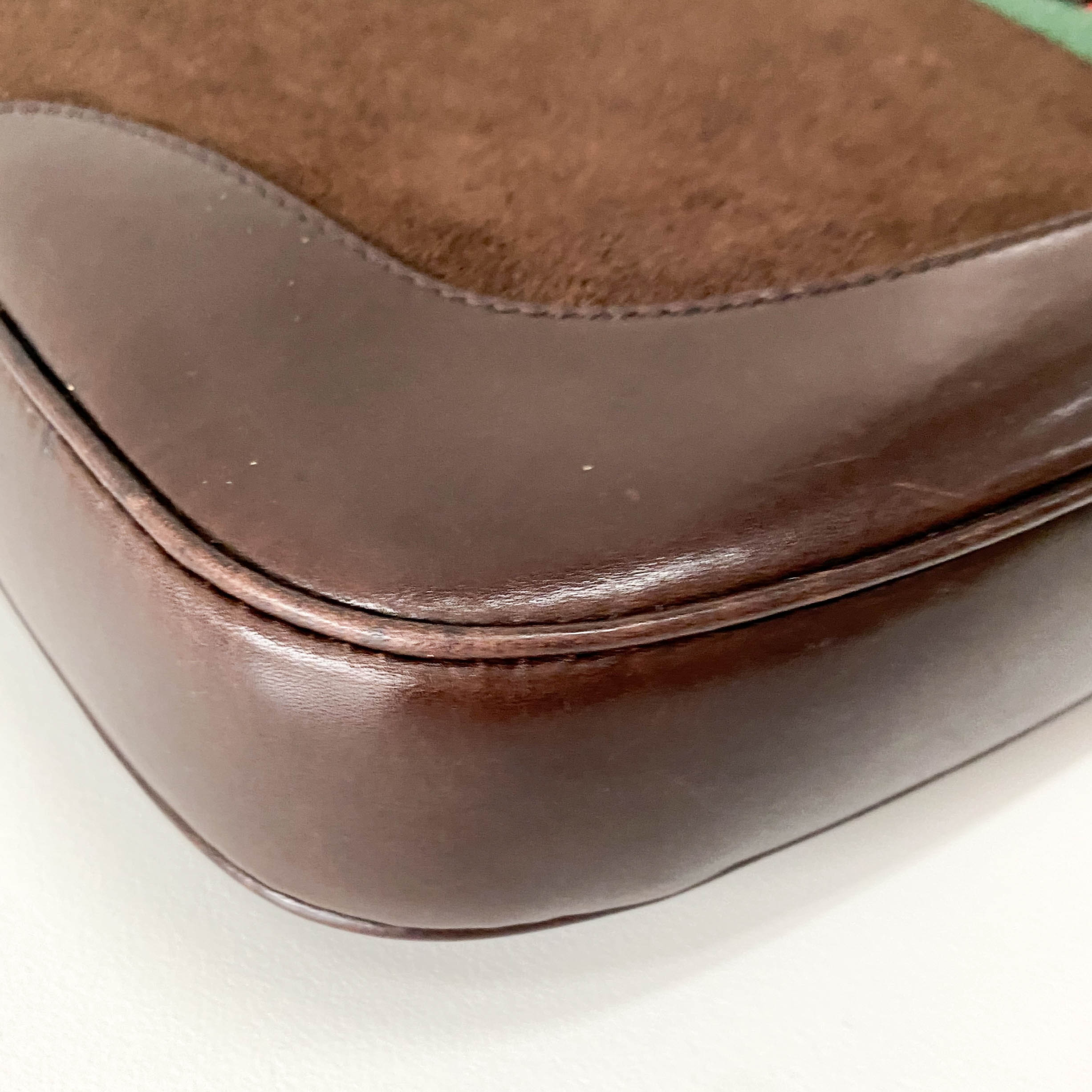 Jackie Ophidia Sherry Line Brown Suede Shoulder Bag