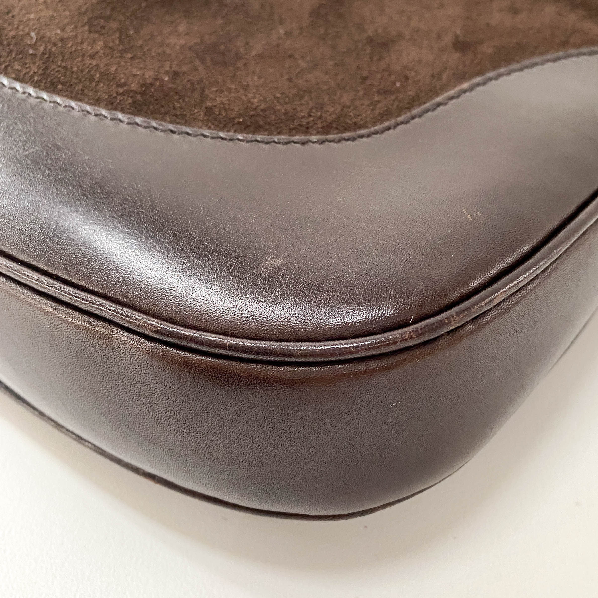 Jackie Ophidia Sherry Line Brown Suede Shoulder Bag