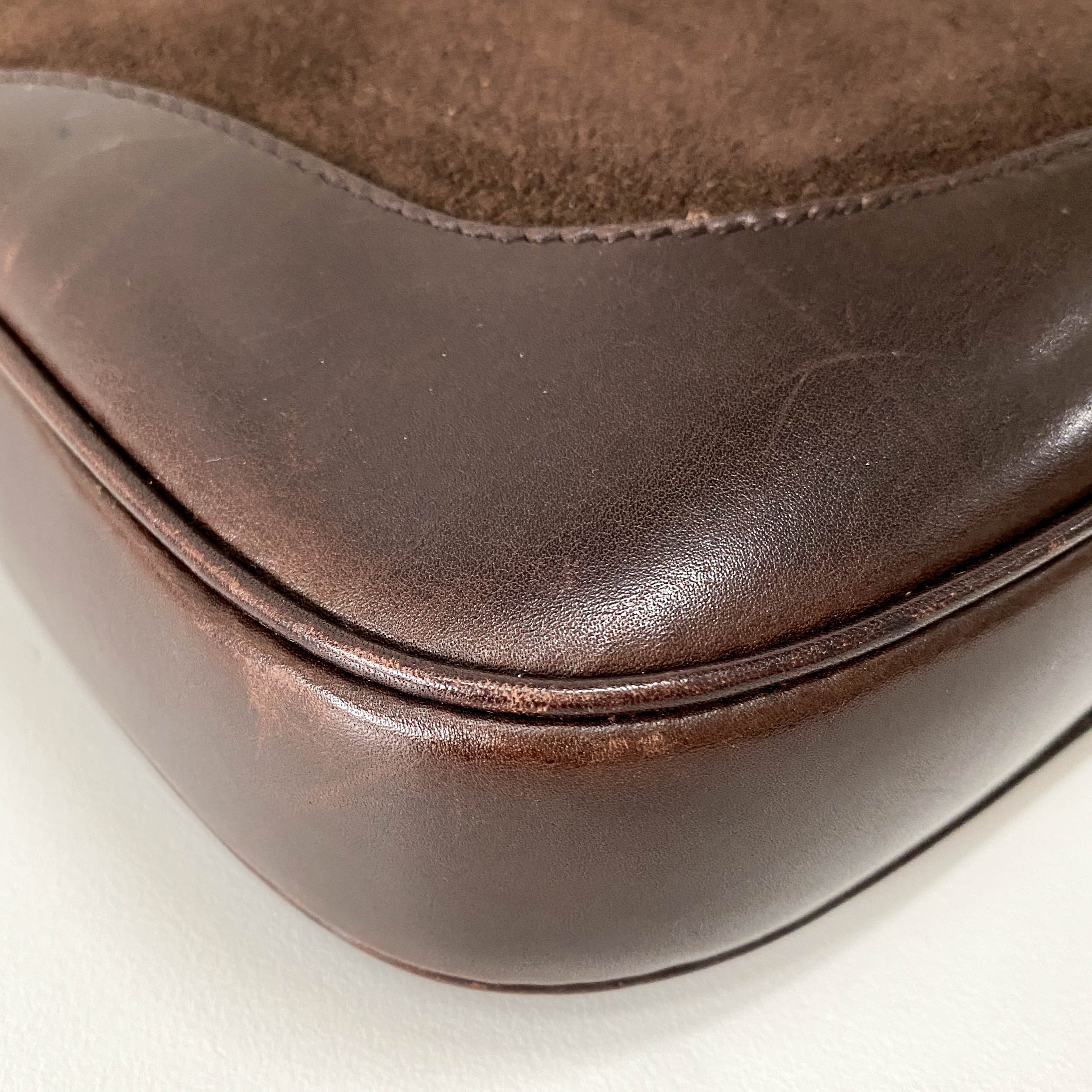 Jackie Ophidia Sherry Line Brown Suede Shoulder Bag