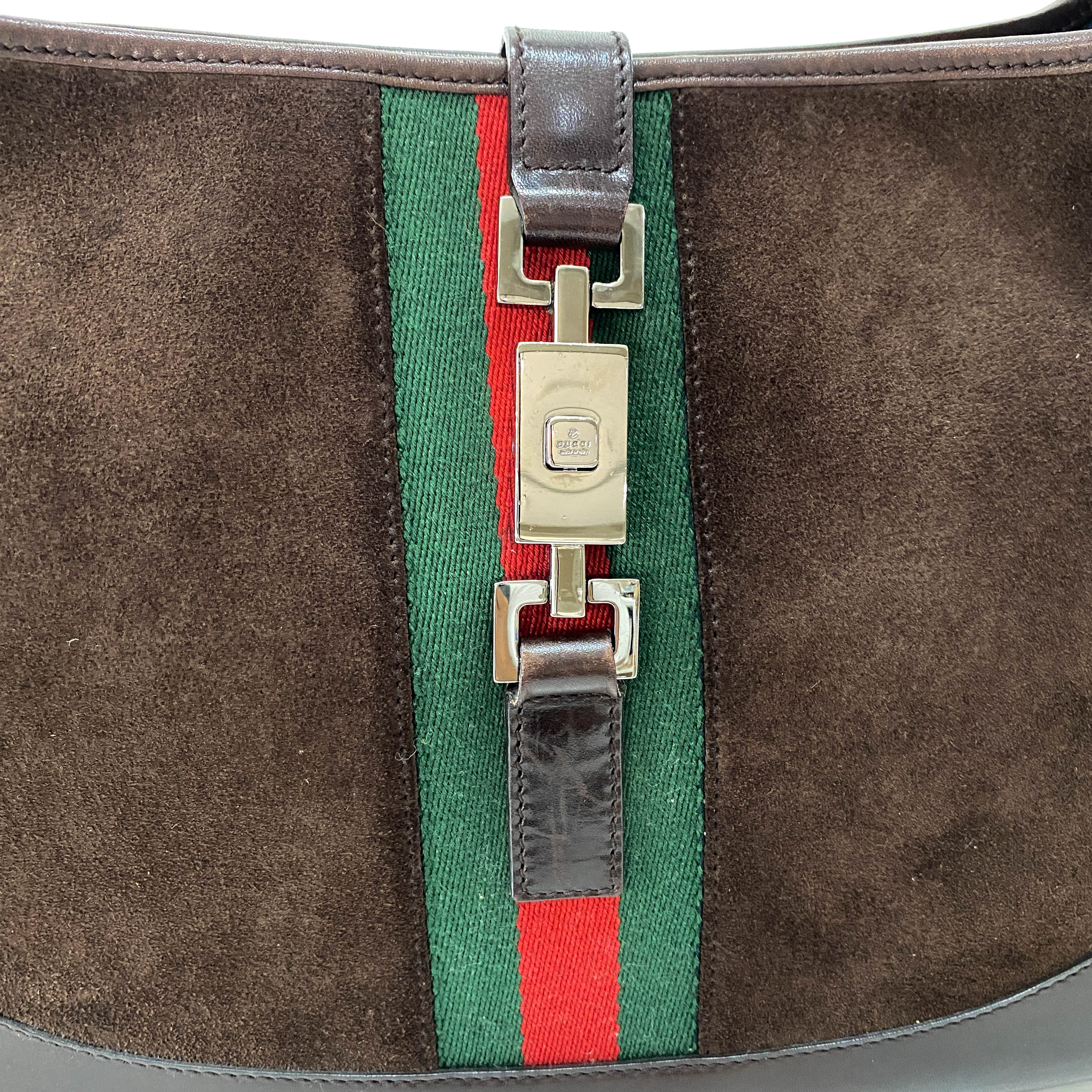 Jackie Ophidia Sherry Line Brown Suede Shoulder Bag