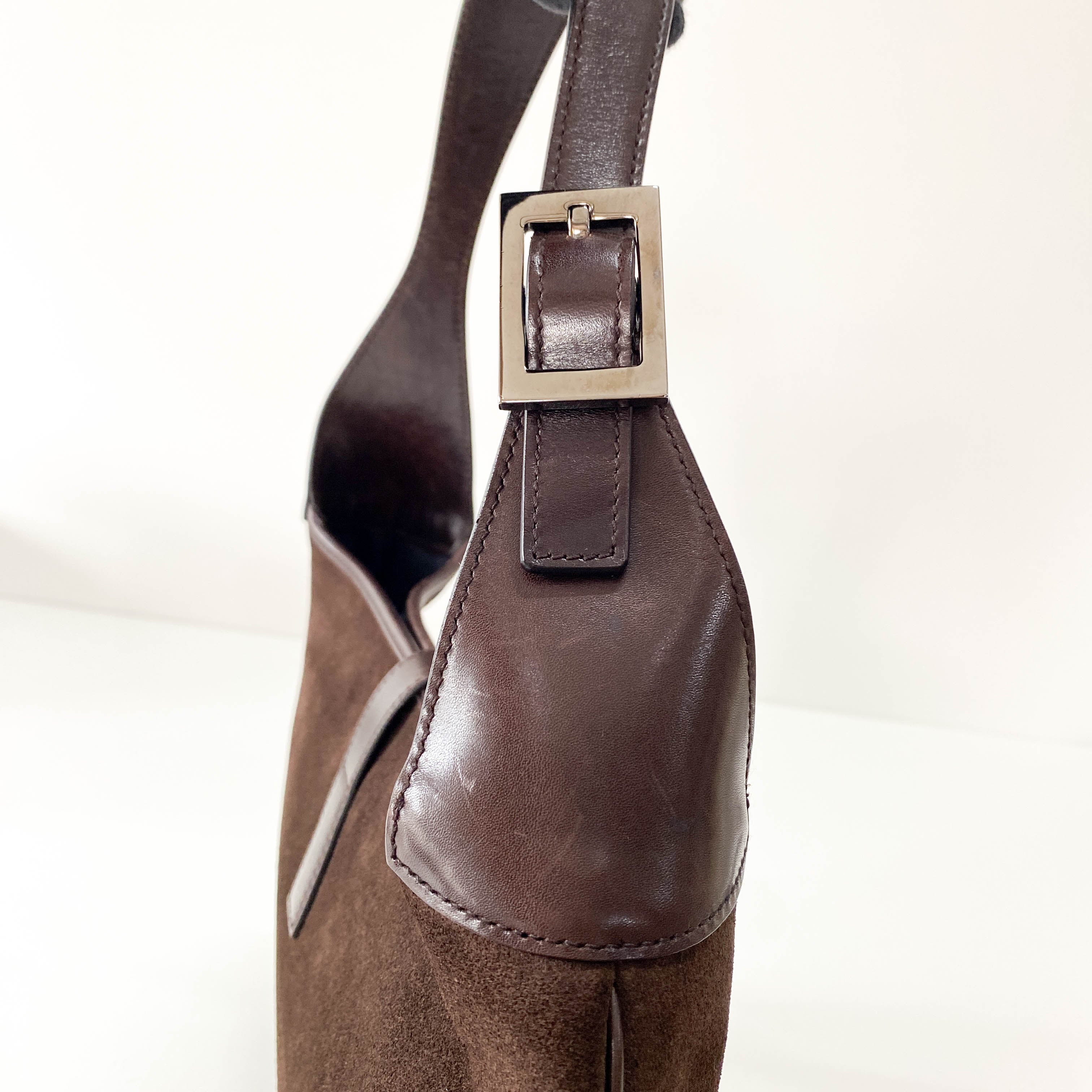 Jackie Ophidia Sherry Line Brown Suede Shoulder Bag