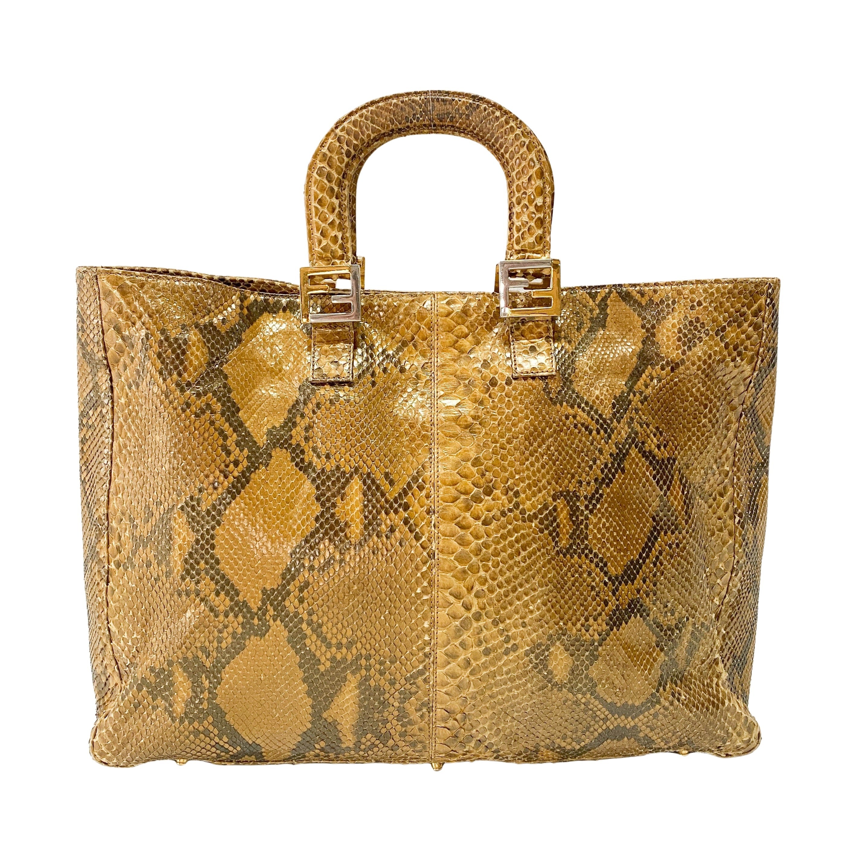 Gold Python Embossed Leather Handbag