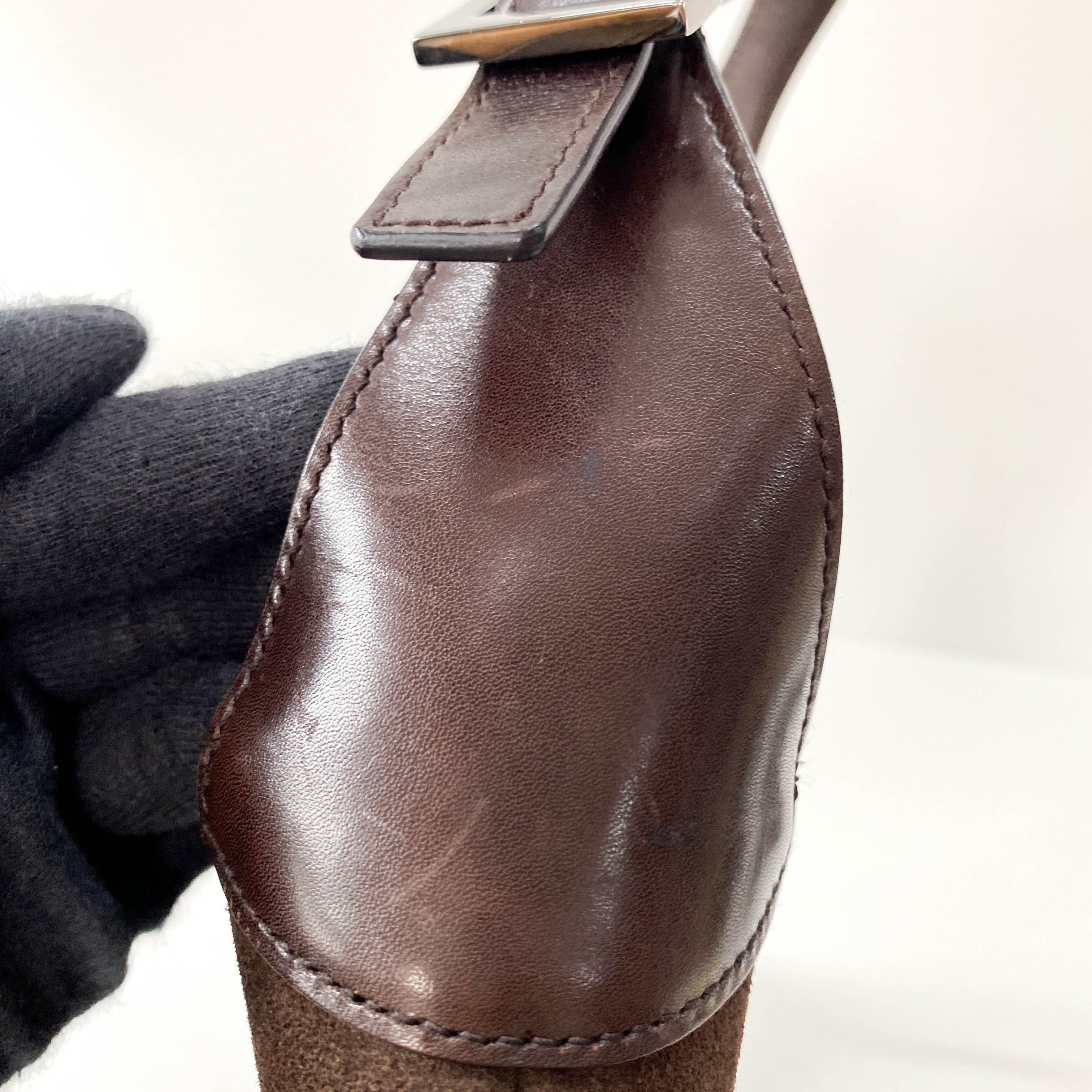 Jackie Ophidia Sherry Line Brown Suede Shoulder Bag