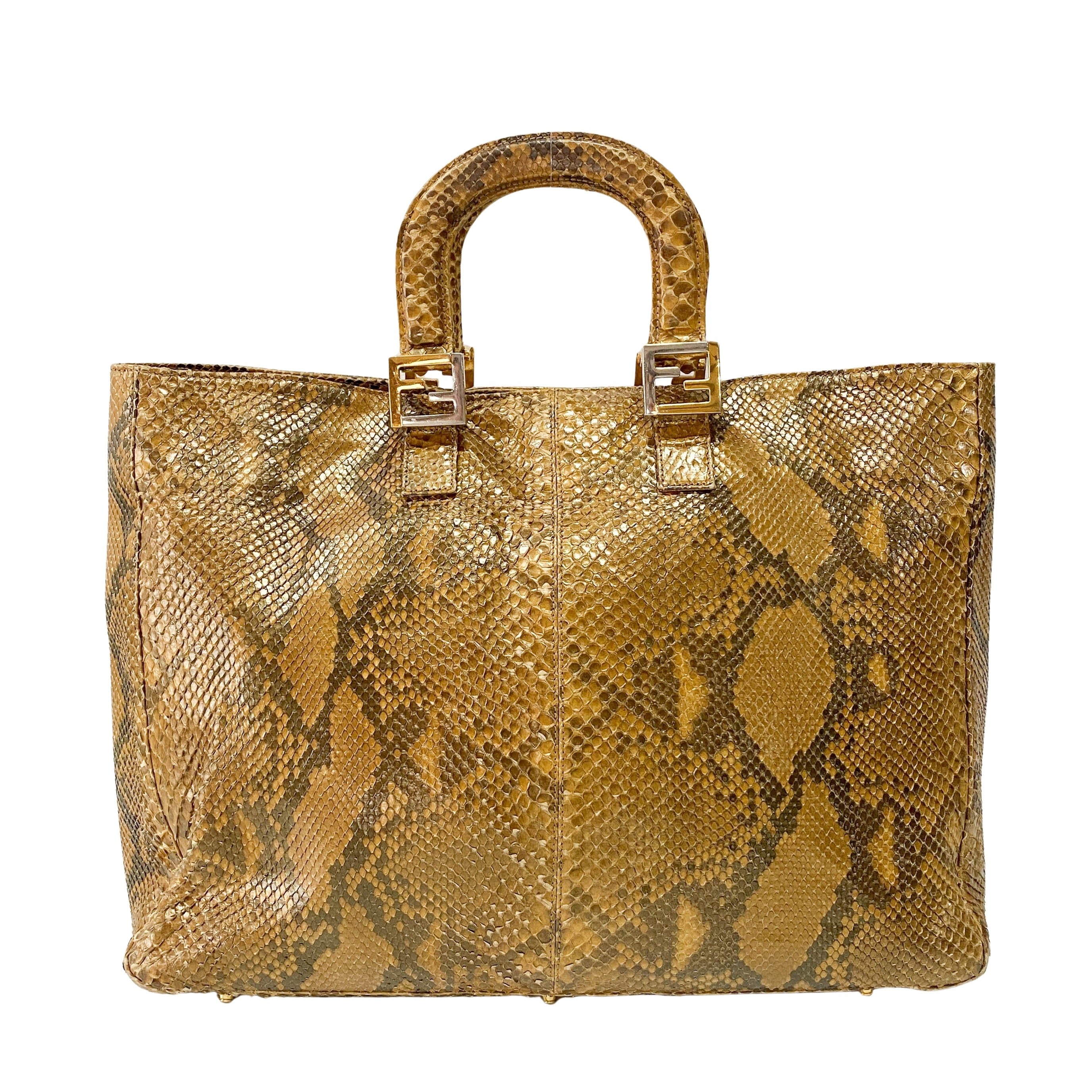 Gold Python Embossed Leather Handbag